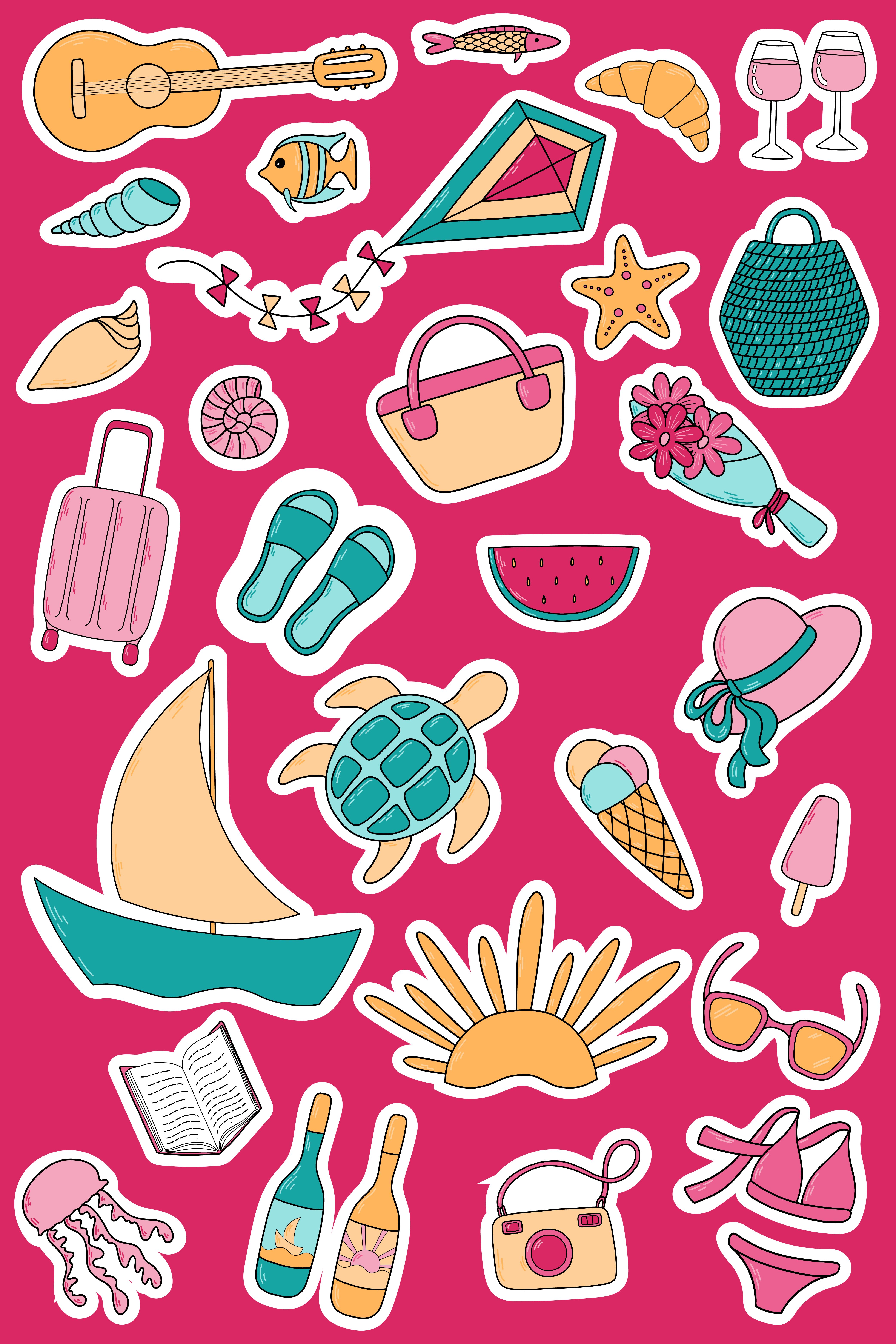 28 beach stickers in ai, eps, jpg, png