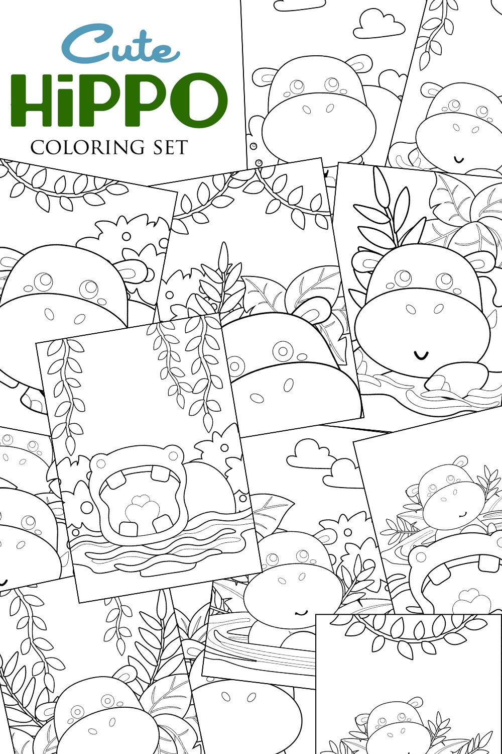 Cute Hippo Animal Zoo Nature Coloring Kids and Adult