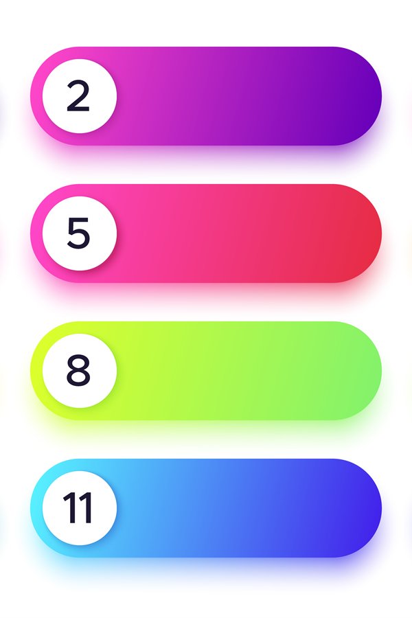 Gradient buttons with numbers in different color. Round bull