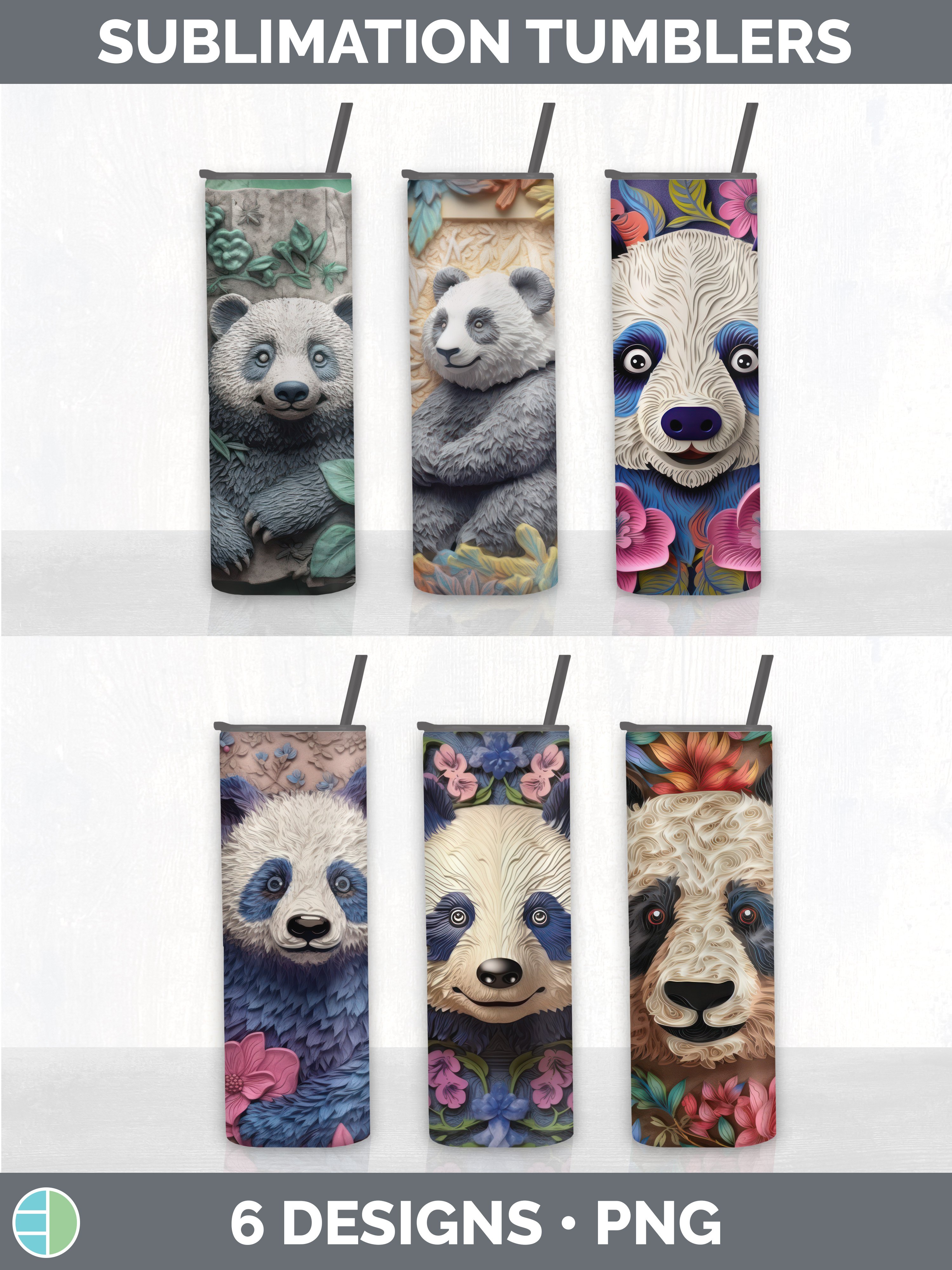 3D Panda Bear Tumbler | Sublimation 20 oz Skinny Tumbler Des