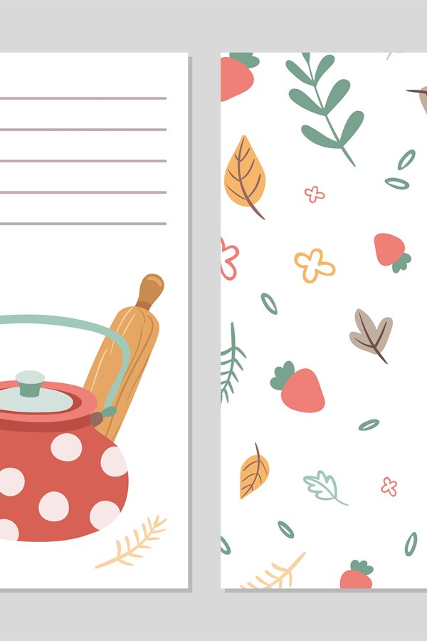 Paper Note Food Culinary cards. Kitchen recipe notebook pages, notes paper t