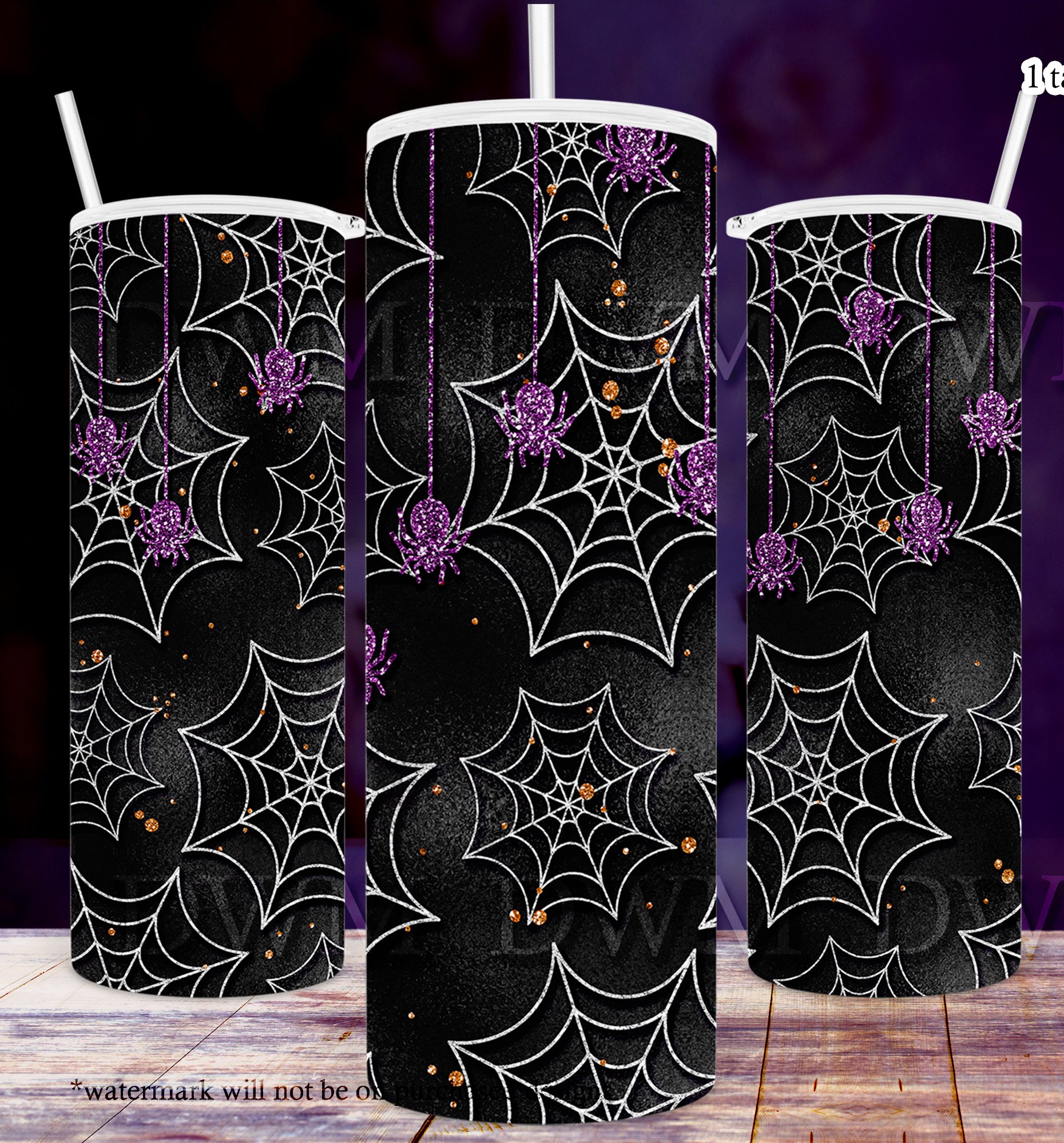 Halloween Spider Webs & Purple Glitter Spiders 20oz Tumbler