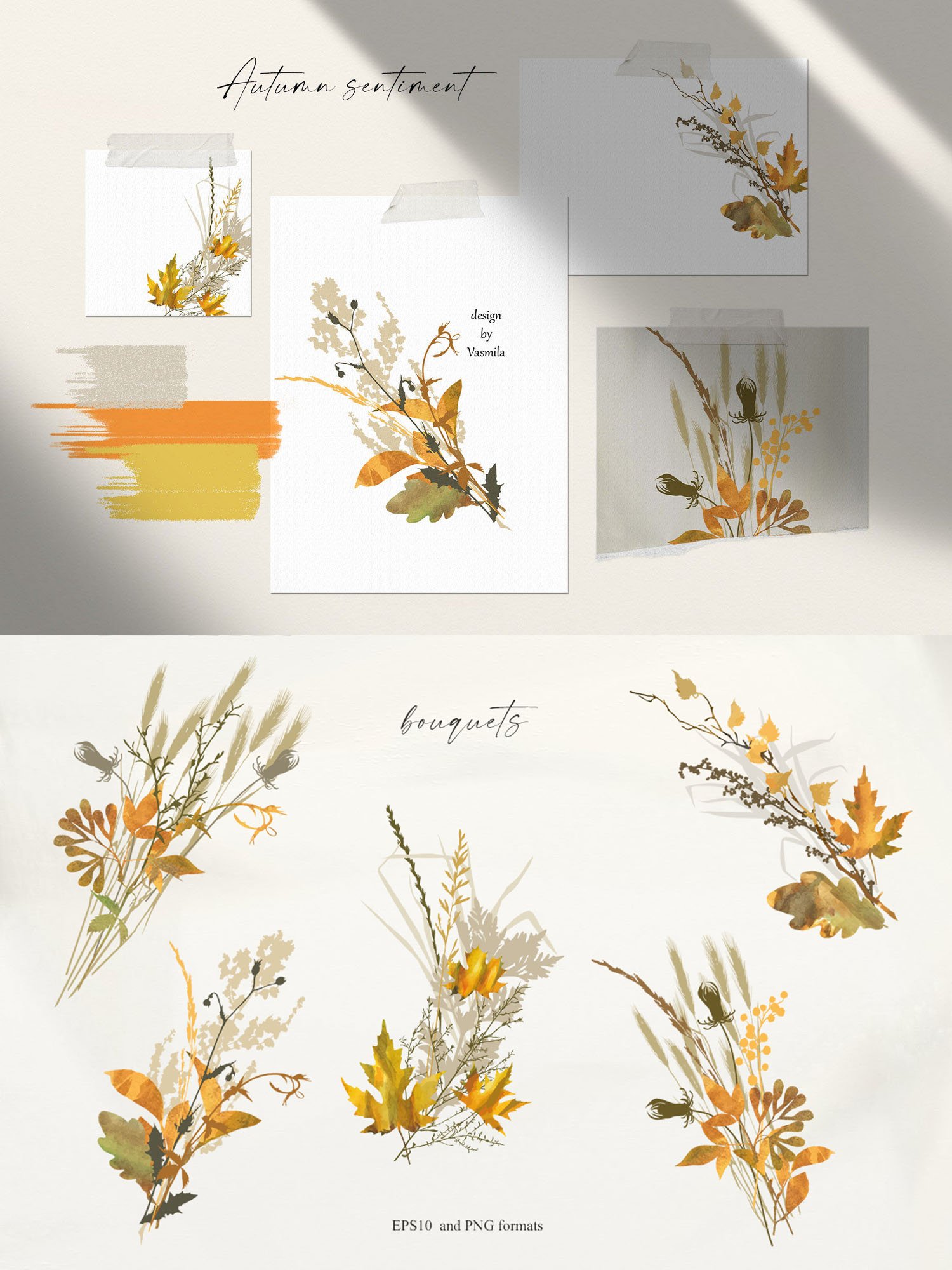 Autumn bouquets PNG, Fall bouquets with leaves and branches
