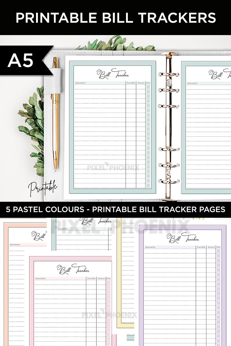 A5 Printable Bill Tracker, Planner Insert, Payment Organizer