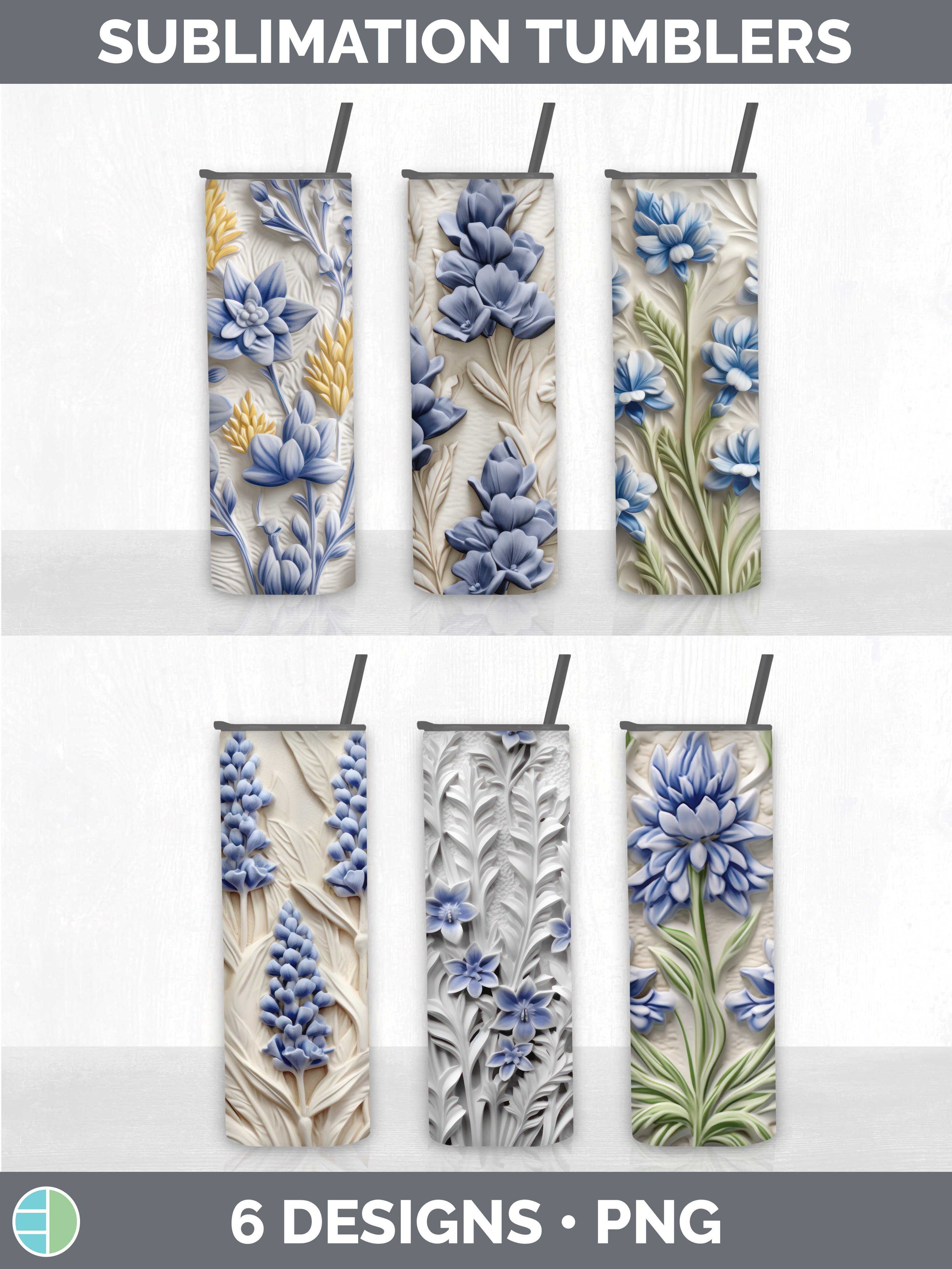 3D Bluebonnet Flowers Tumbler | Sublimation 20 oz Skinny Tum