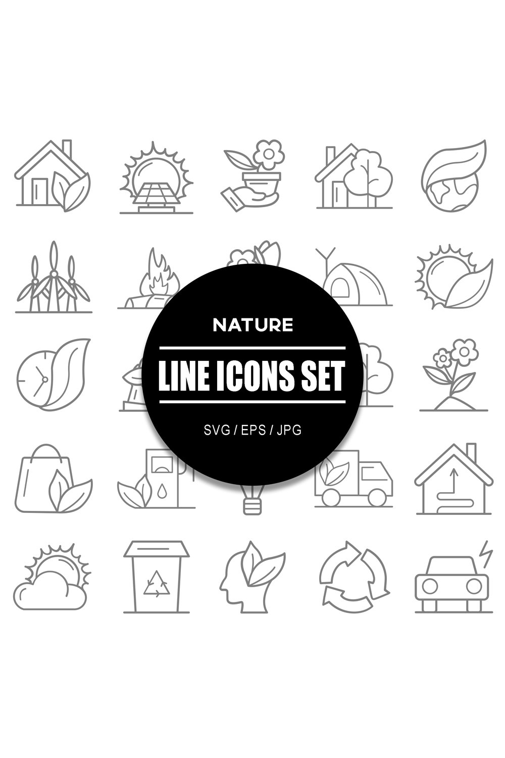 Nature & Green Energy Line Icon Set
