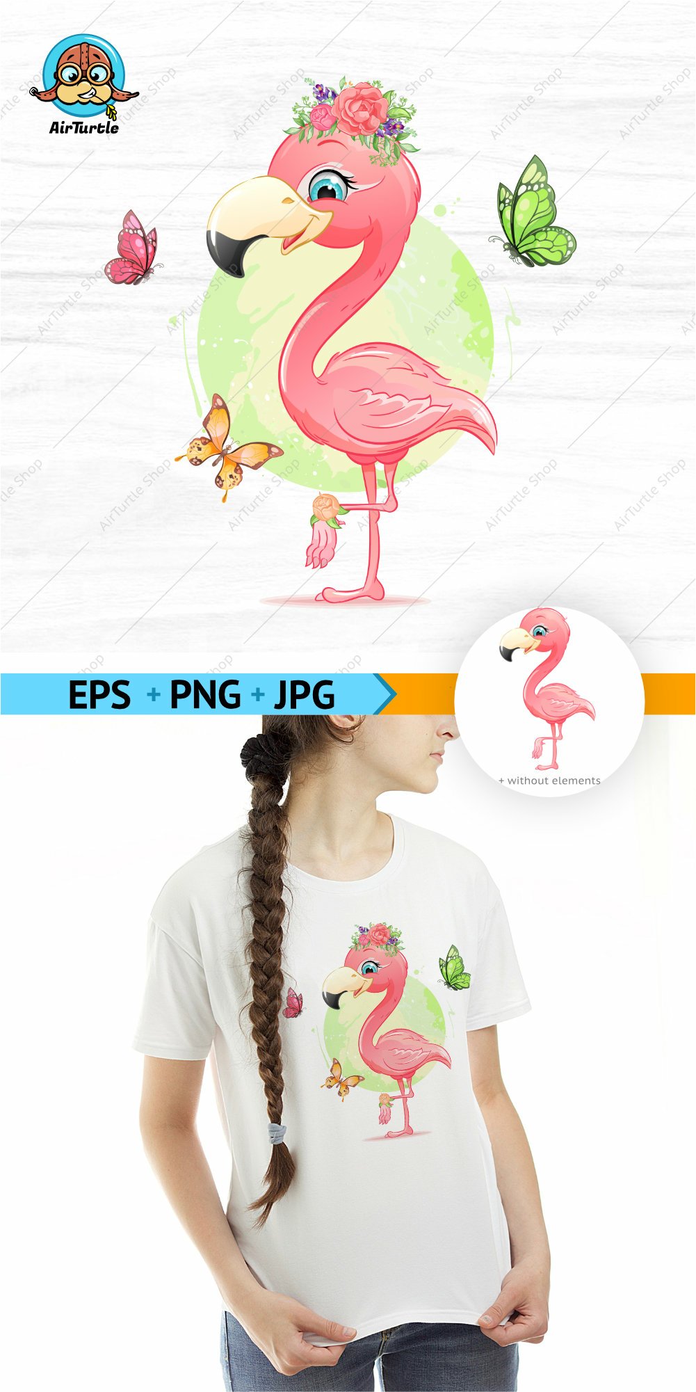 Cartoon Flamingo Clipart | Cute Tropical Baby Bird Clipart