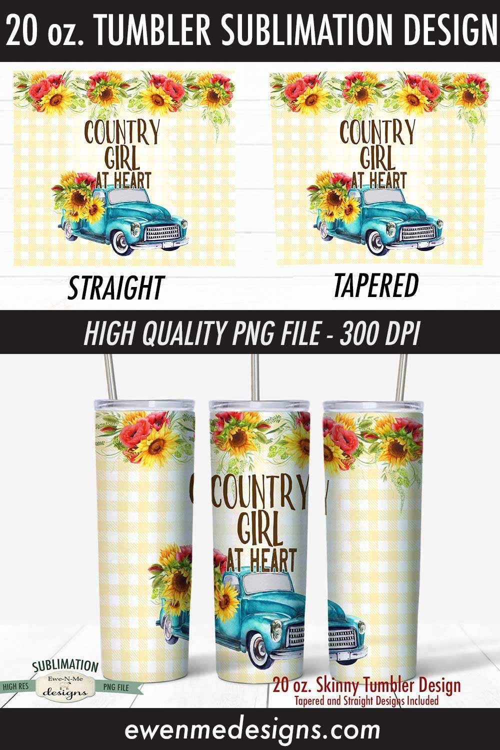 20 oz Skinny Tumbler Sublimation | Country Girl | (1306655)