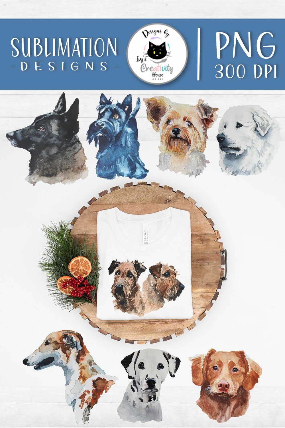 Watercolor Dog Breed Clipart | Dog PNG Sublimation Designs