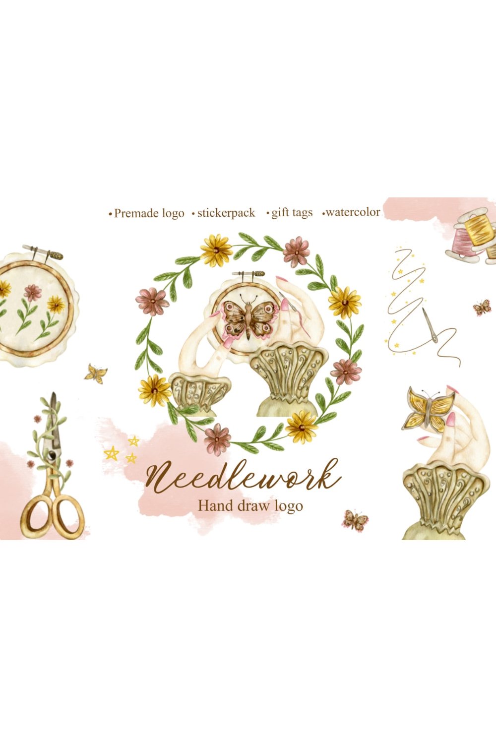 Needlework symbolLogos Embroidery kit, Stickers, Gift Tags