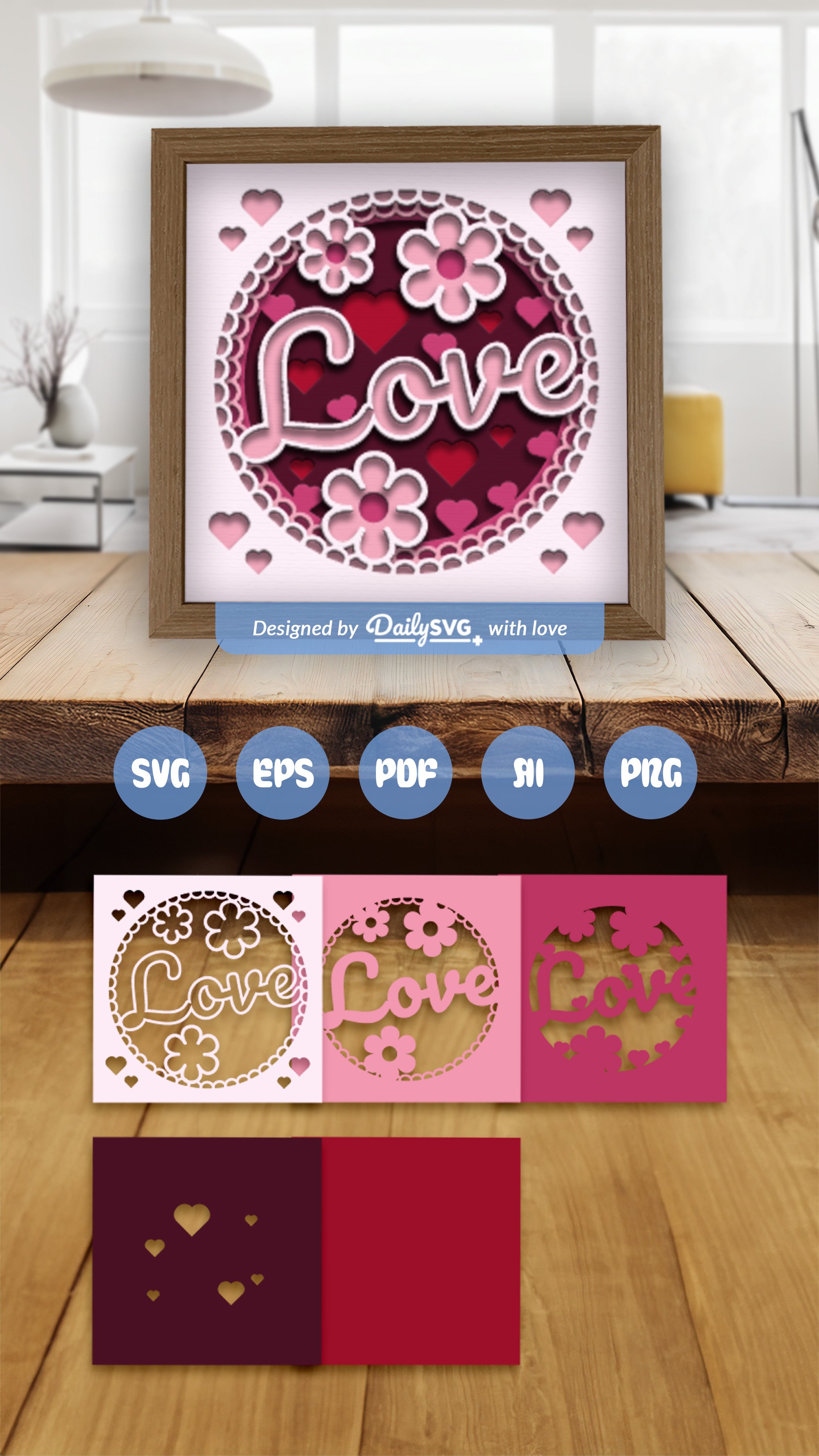 Love Mom for Valentine 3D Shadow Box Layered Papercut