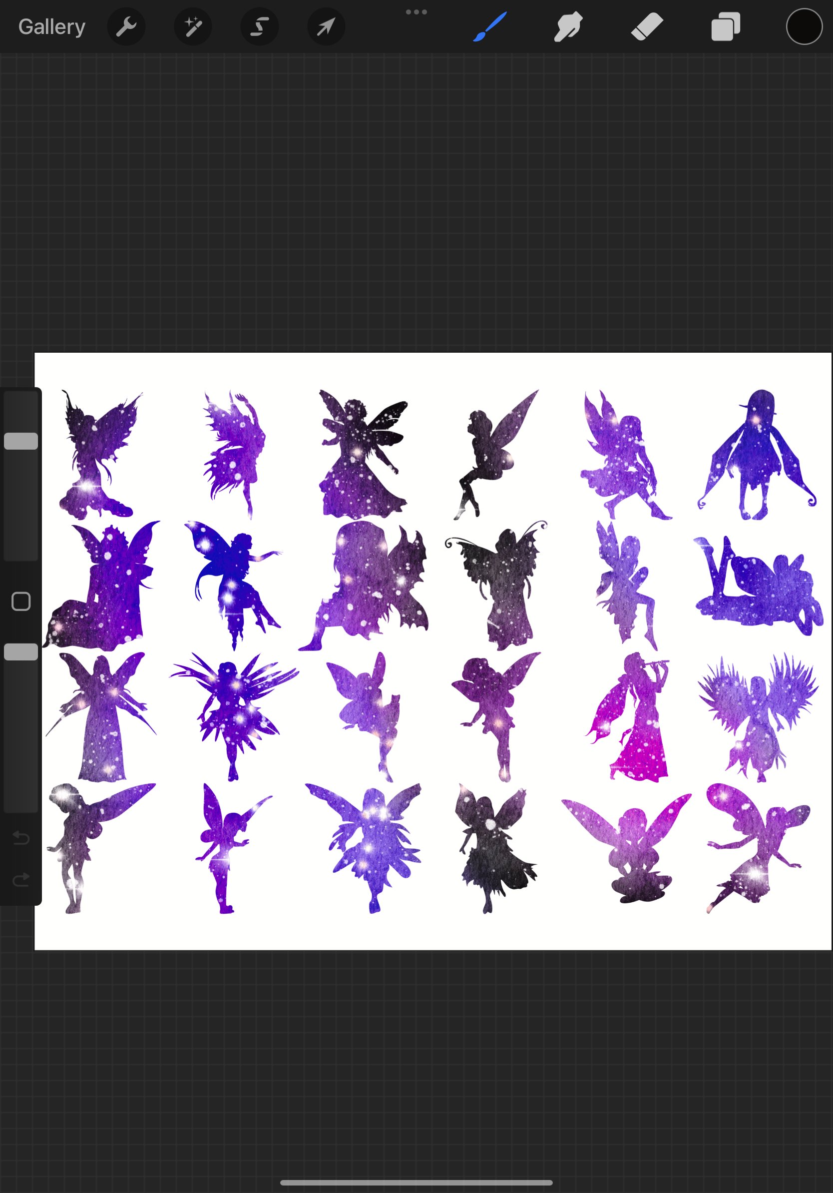 Fairy Silhouette Set 1 Procreate Brush Stamps, 24 Fairies
