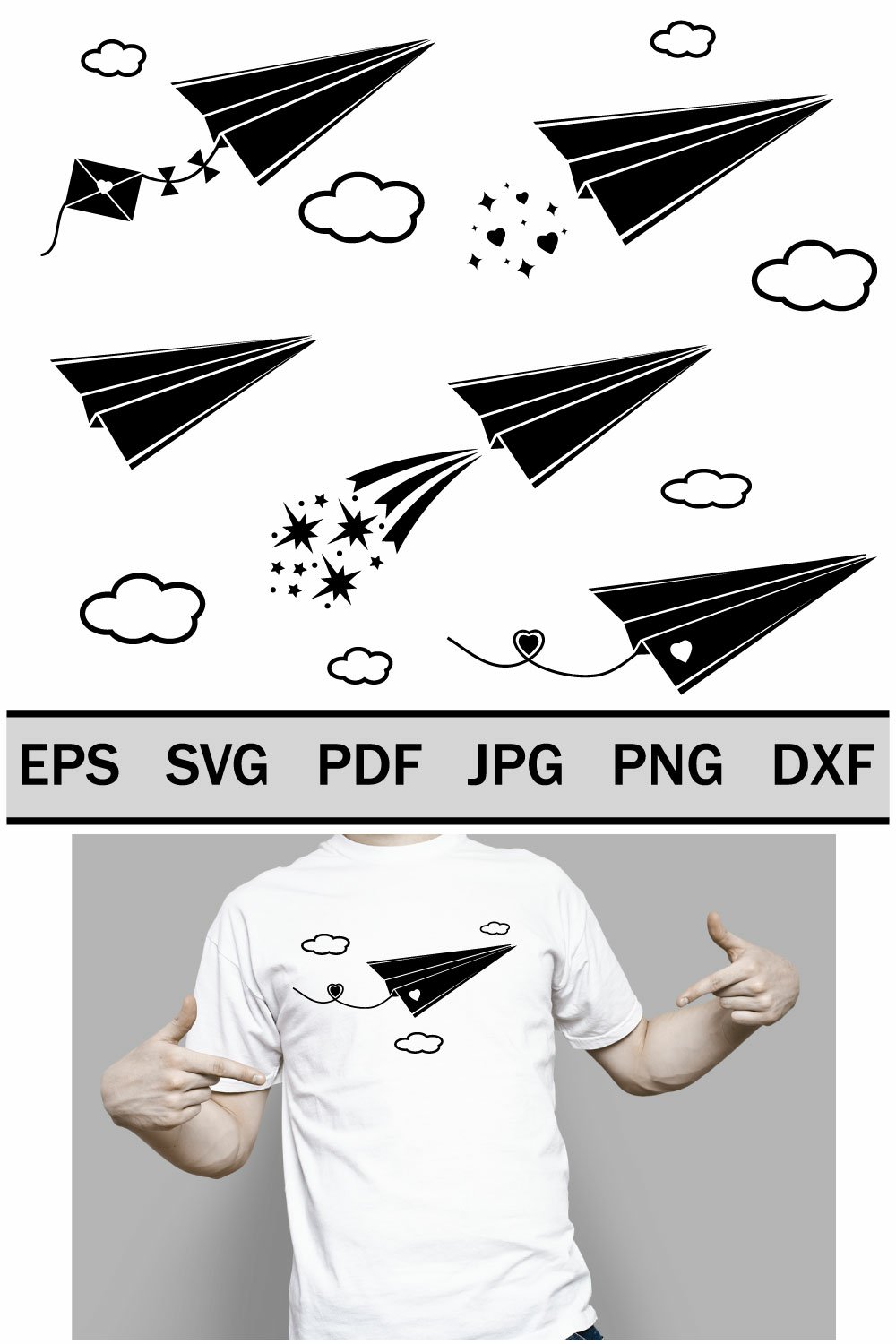 Paper airplane, romantic clipart for printing (4117412)