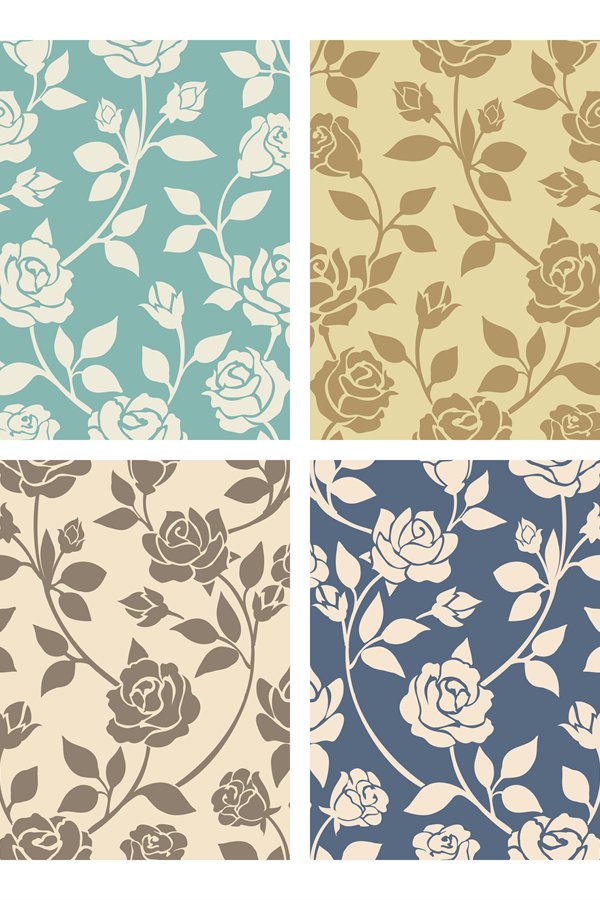 Vintage rose flowers seamless patterns set
