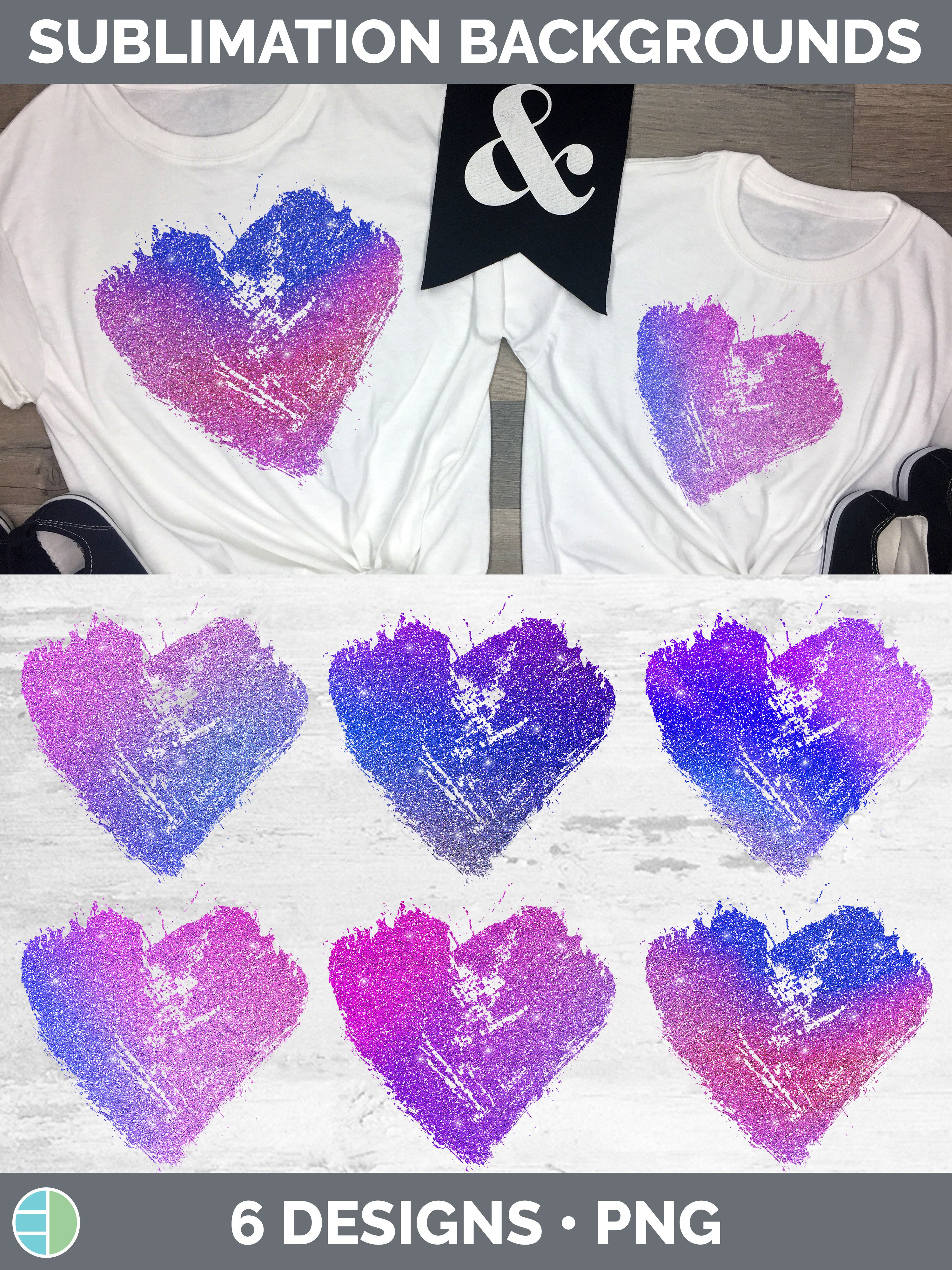 Purple Glitter Distressed Heart Clipart | Sublimation Design