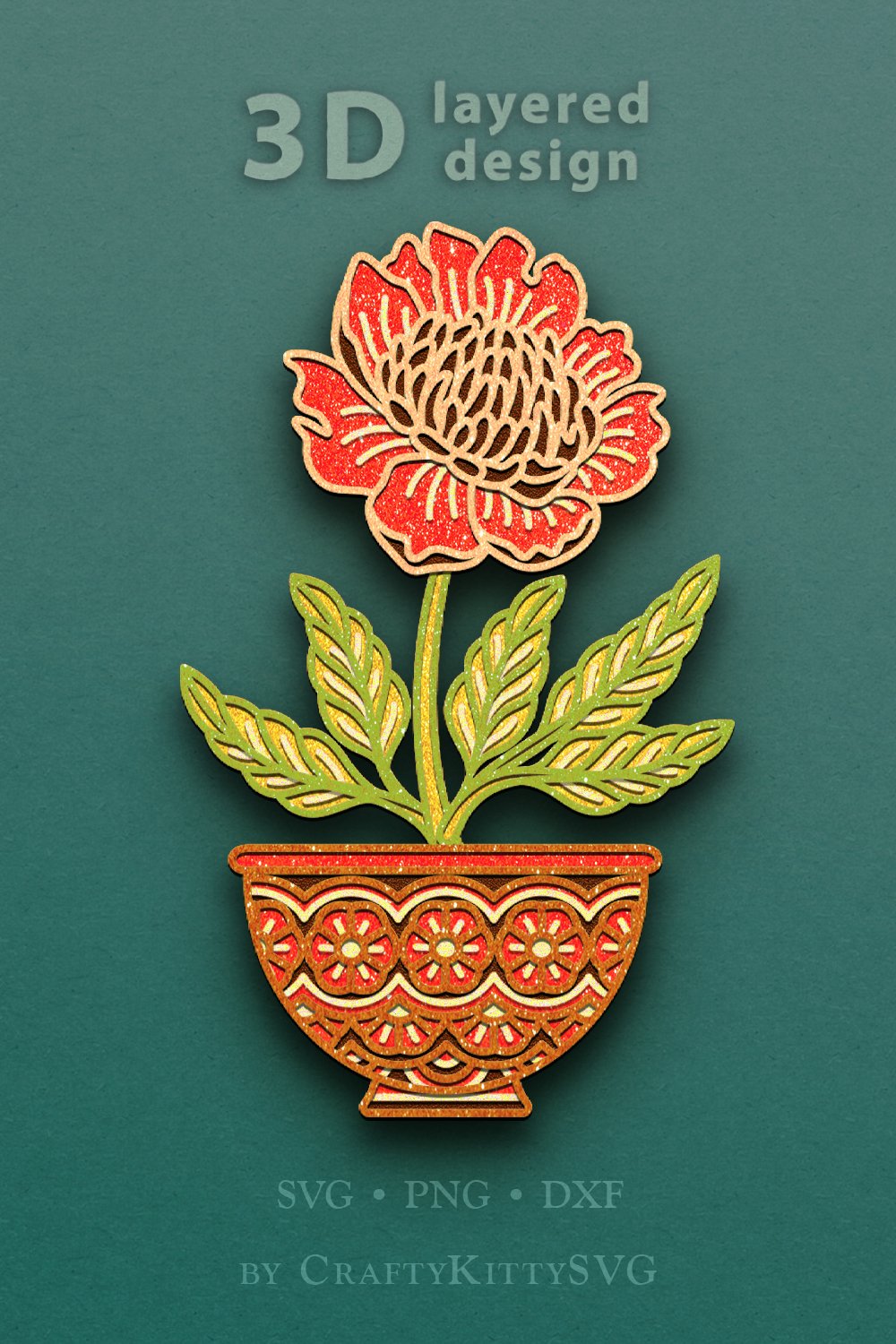3D Peony Flower SVG, 3D layered paper cut, 3D Floral SVG
