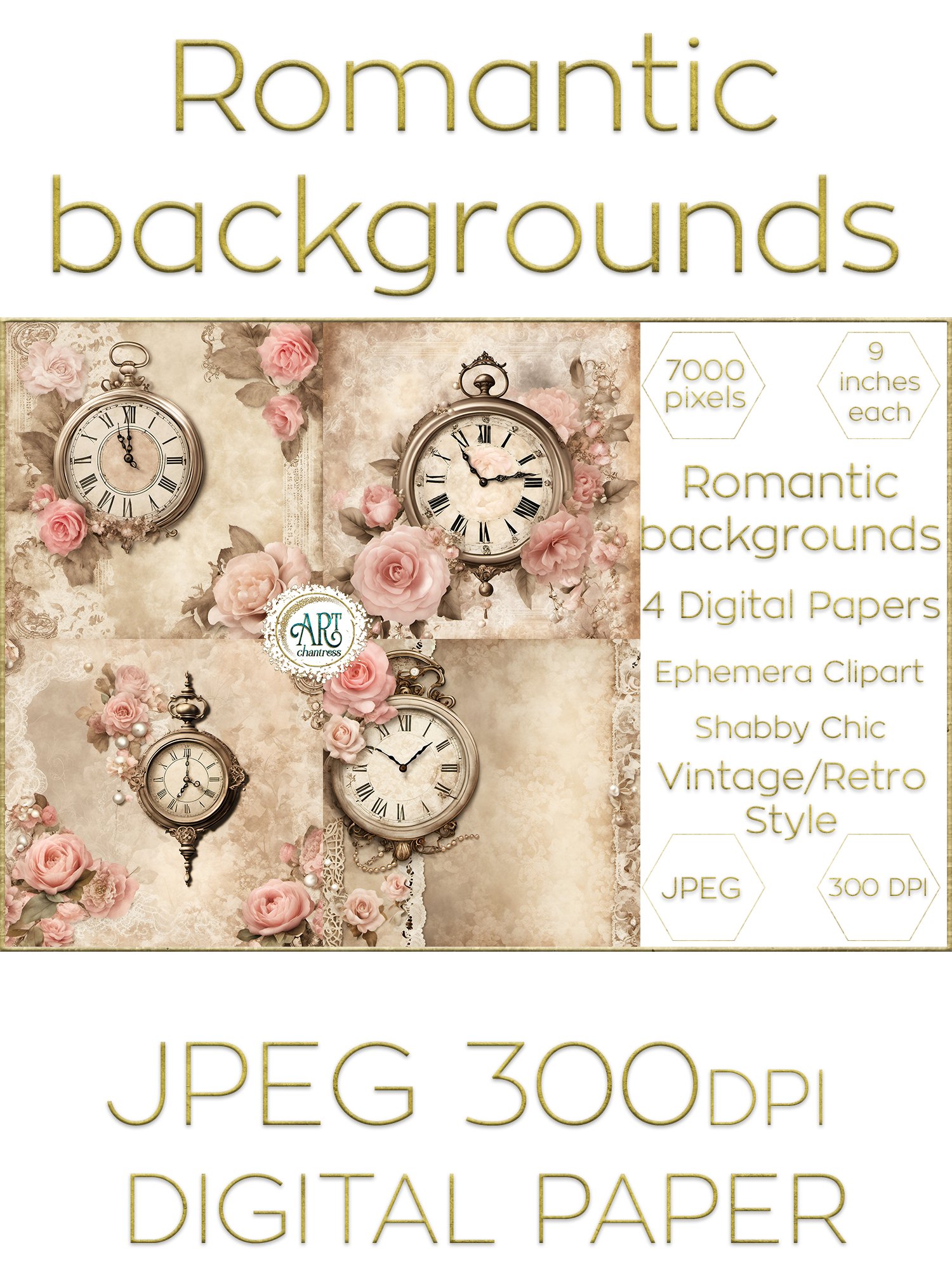 Watercolor Vintage Digital Paper Shabby Chic (2977221)
