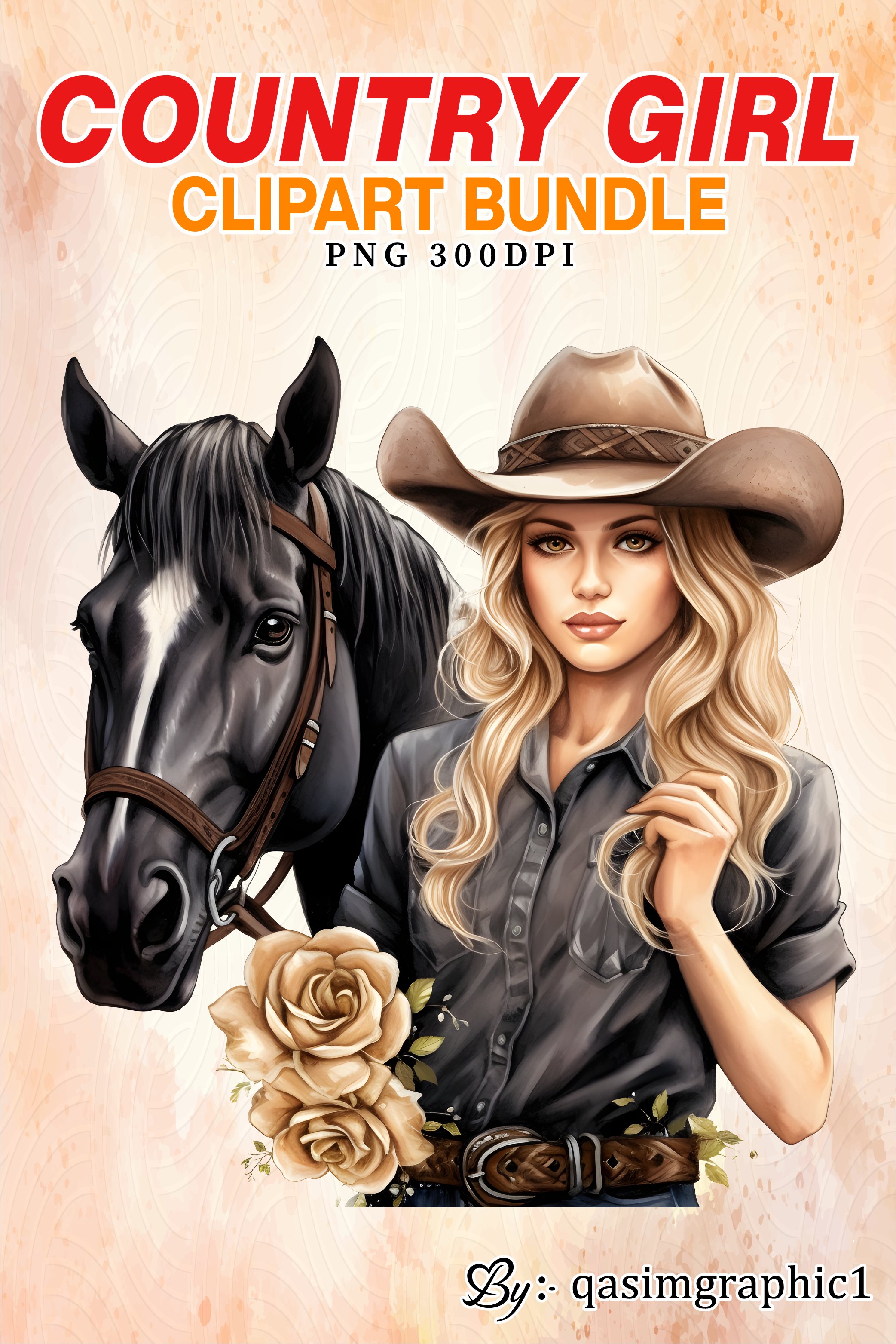 Country Girl Clipart, Boho Girls clipart, Bundle PNG