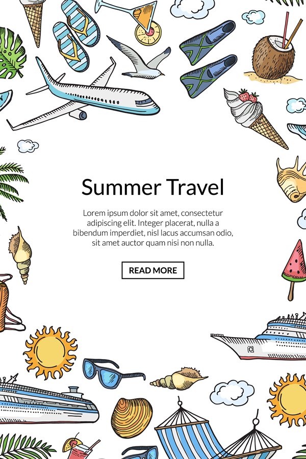 Vector hand drawn summer travel elements (850556)