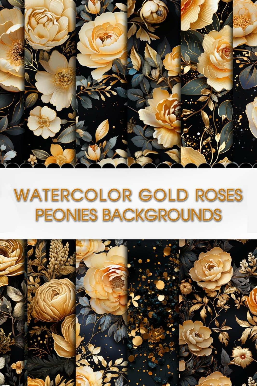 Watercolor Gold Roses And Peonies Digital Paper