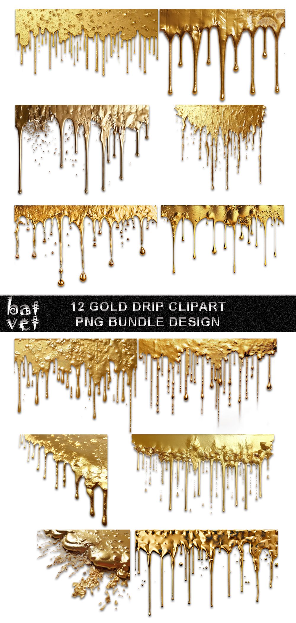 Gold Drip Clipart Bundle Gold Dripping Effect Clipart PNG