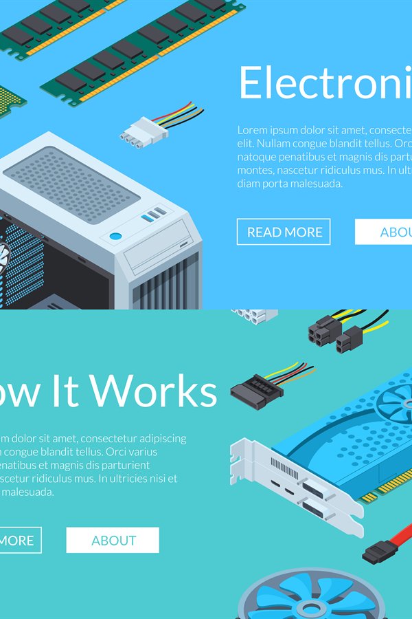 Vector isometric electronic devices horizontal web banners i