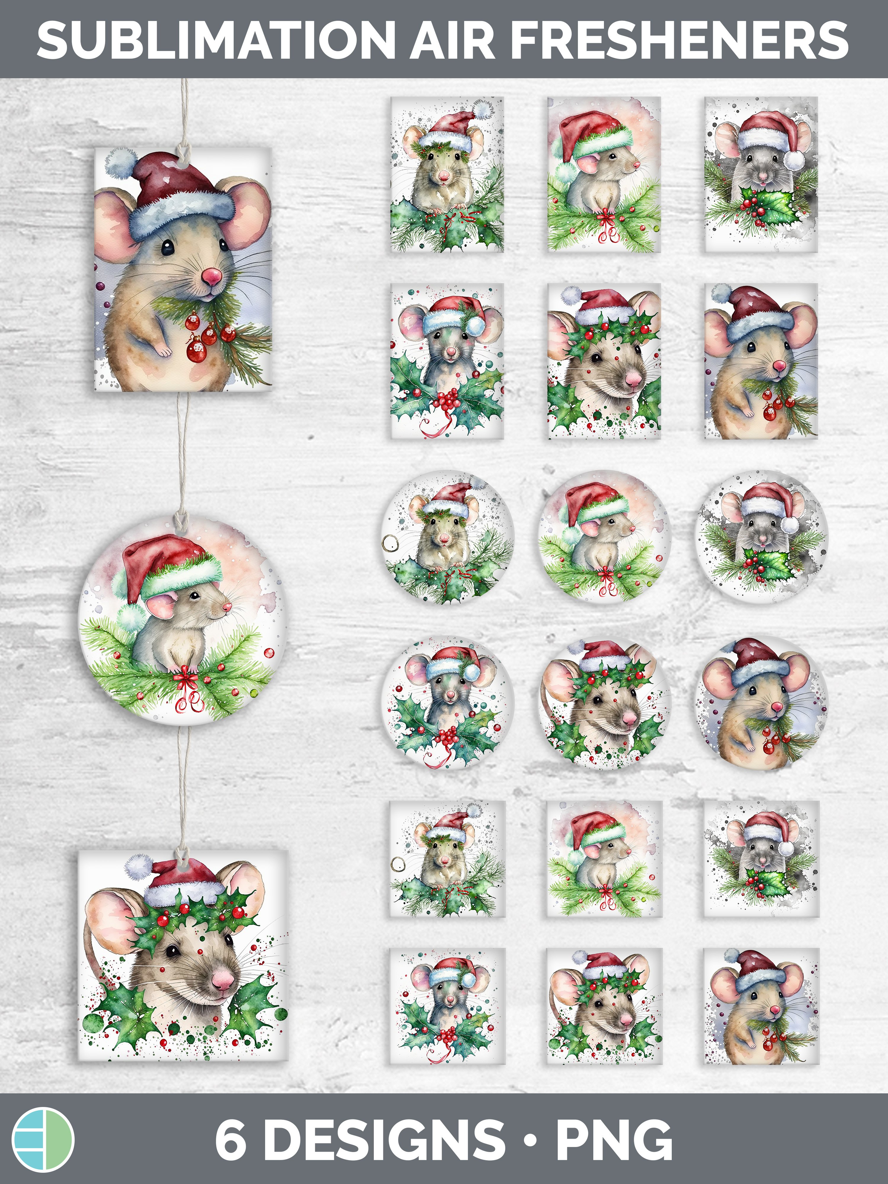 Christmas Mouse Air Freshener Sublimation Designs Bundle