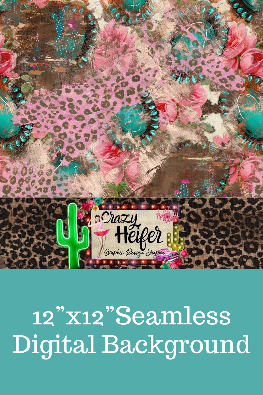 Seamless Leopard Turquoise Western Pattern Southwestern JPG