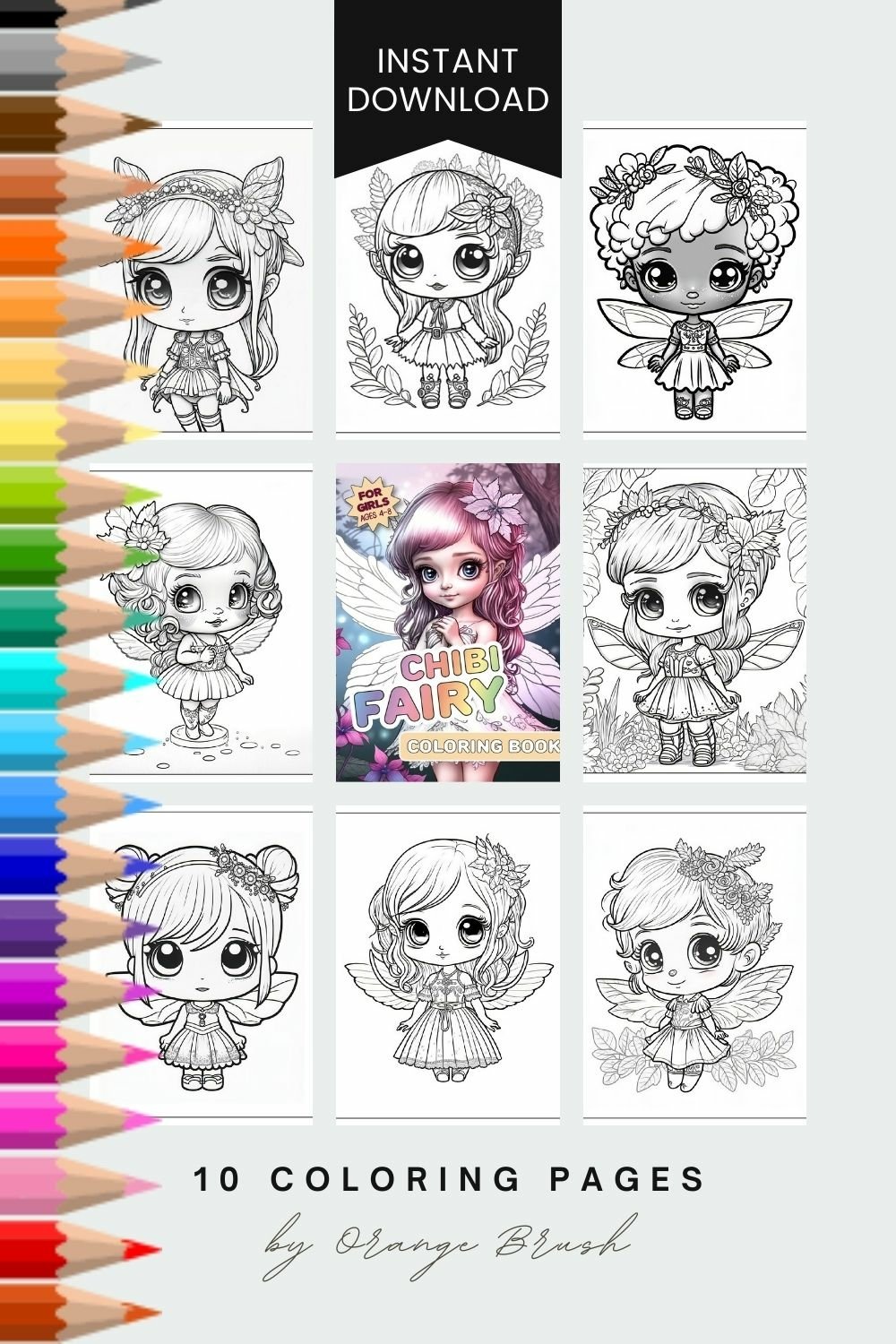 Fairies Coloring Page Bundle, Printable Kids Coloring Book