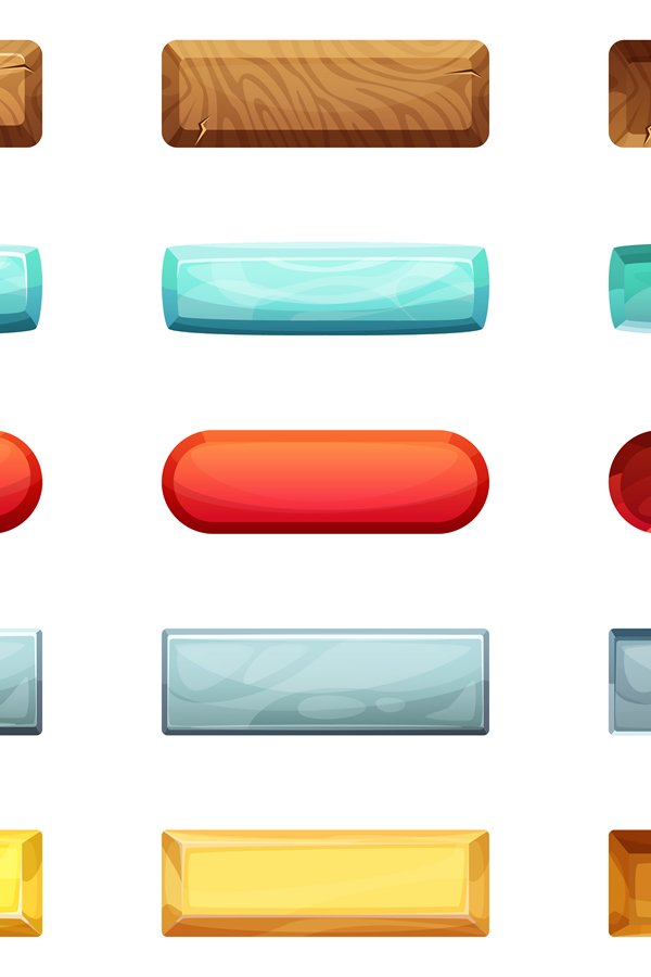 Active buttons, switched off and pressing. Animation of diff