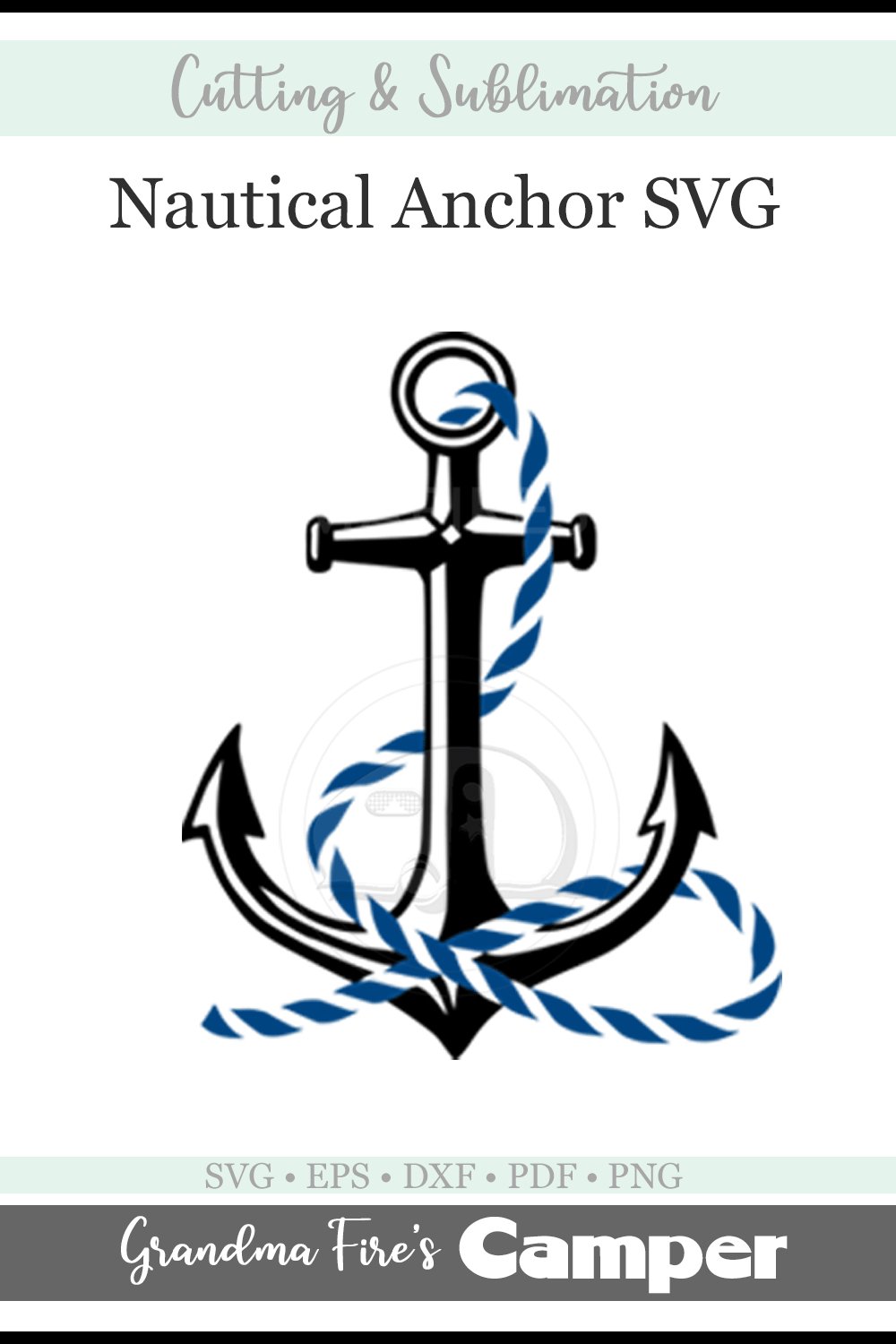 Nautical Anchor with Rope SVG PNG Sublimation Printing
