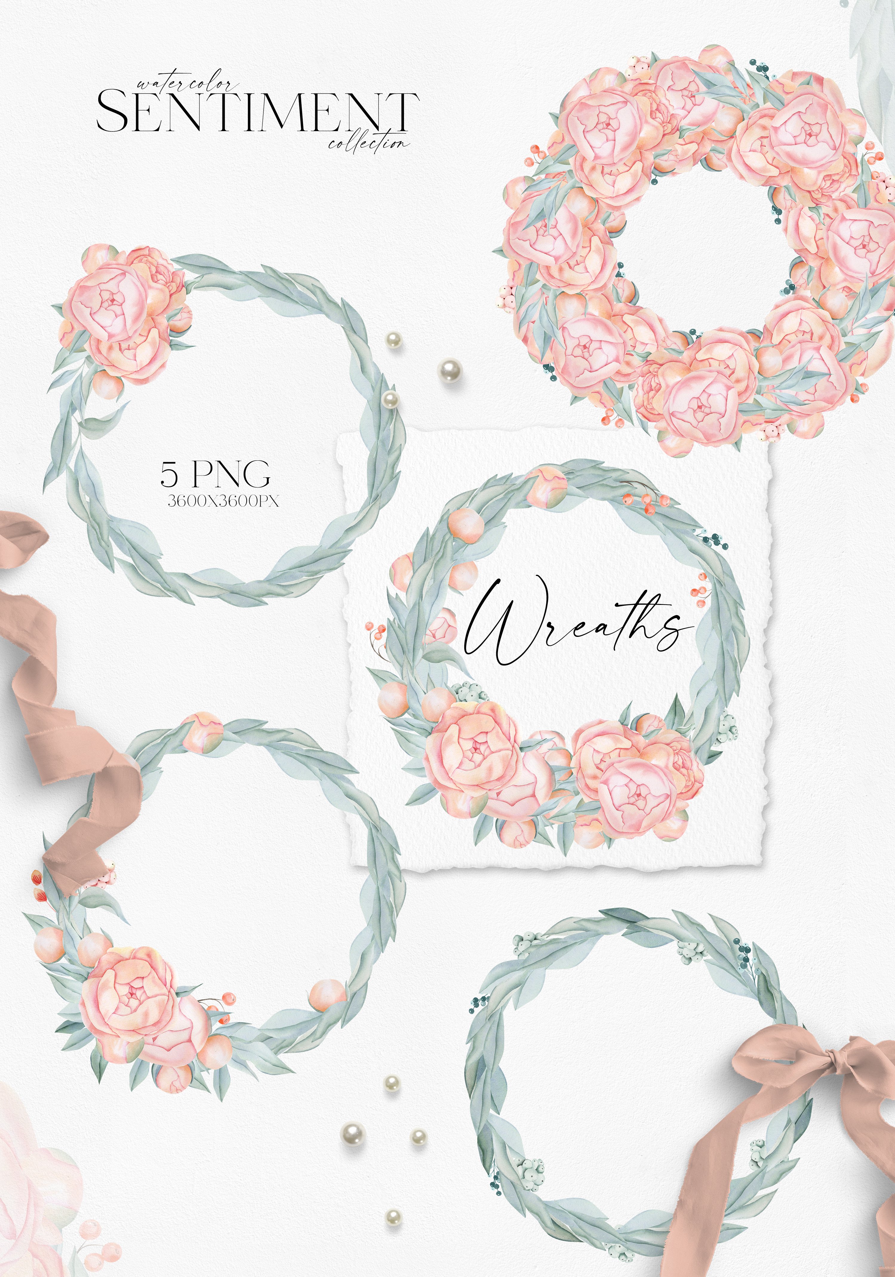 Boho roses wreaths clipart, Watercolor floral borders png