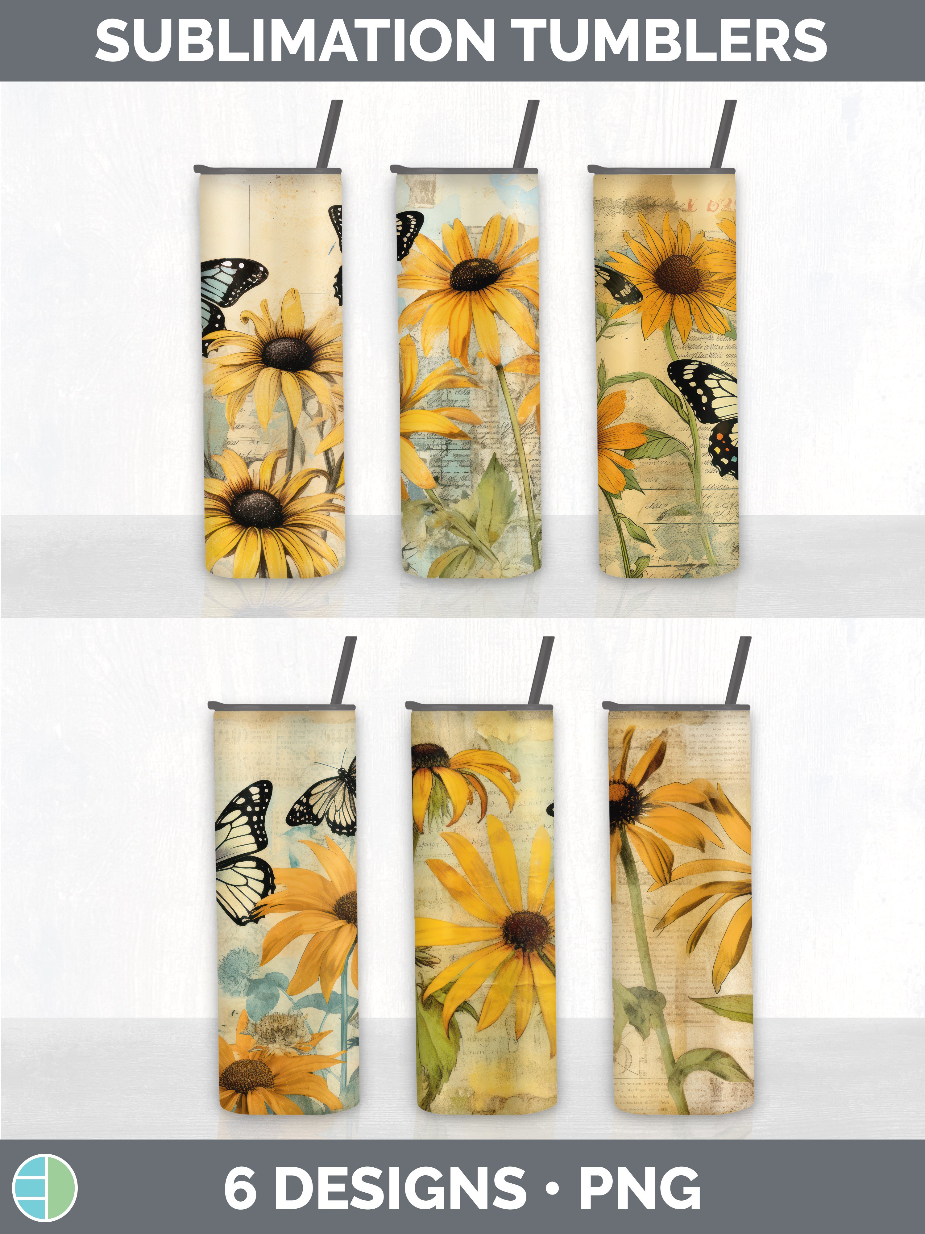 Vintage Black-eyed Susan Flowers Tumbler | Sublimation 20 oz