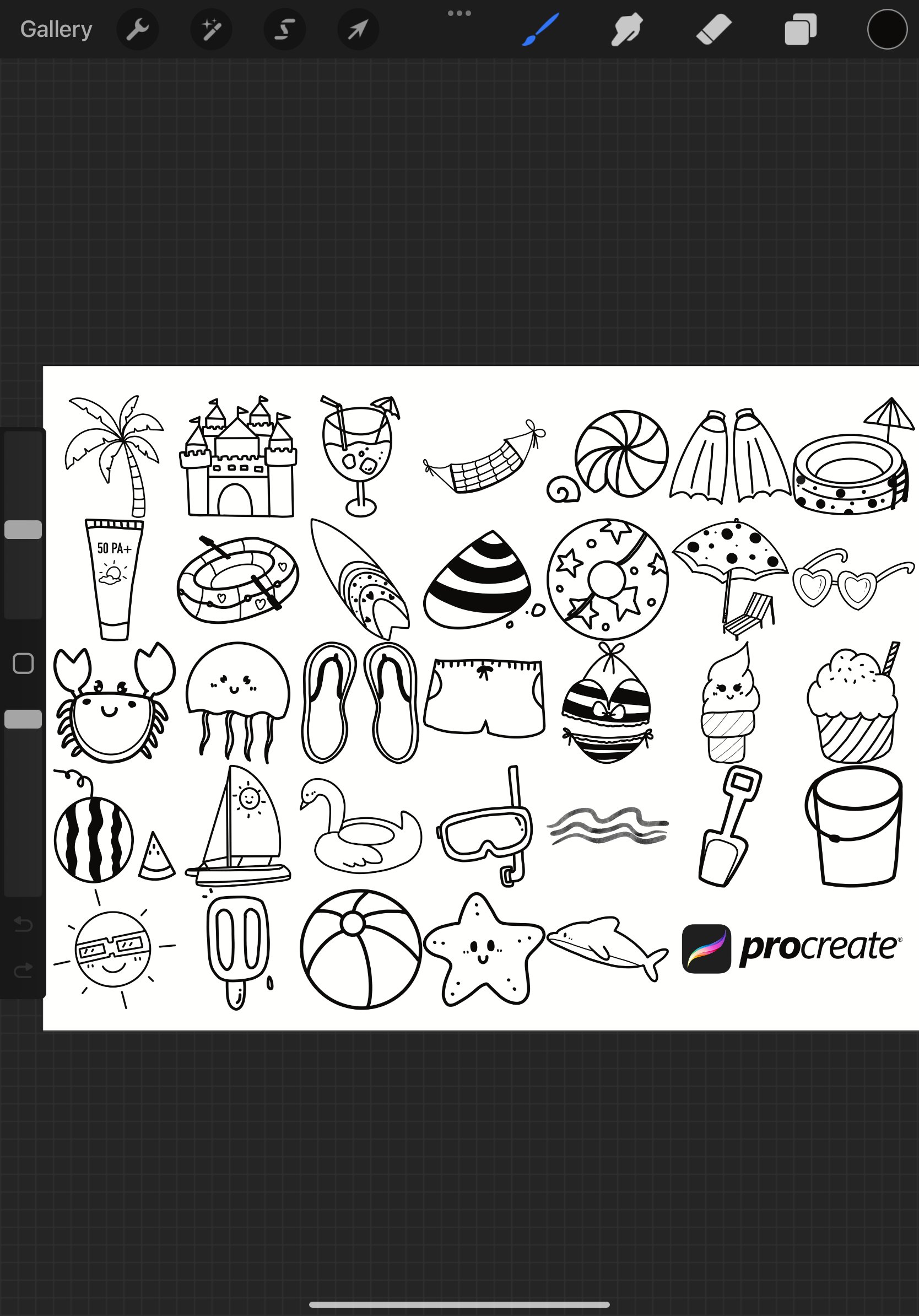 Summer Elements Set 2 Procreate Brush Stamps, 33 Summer Icon