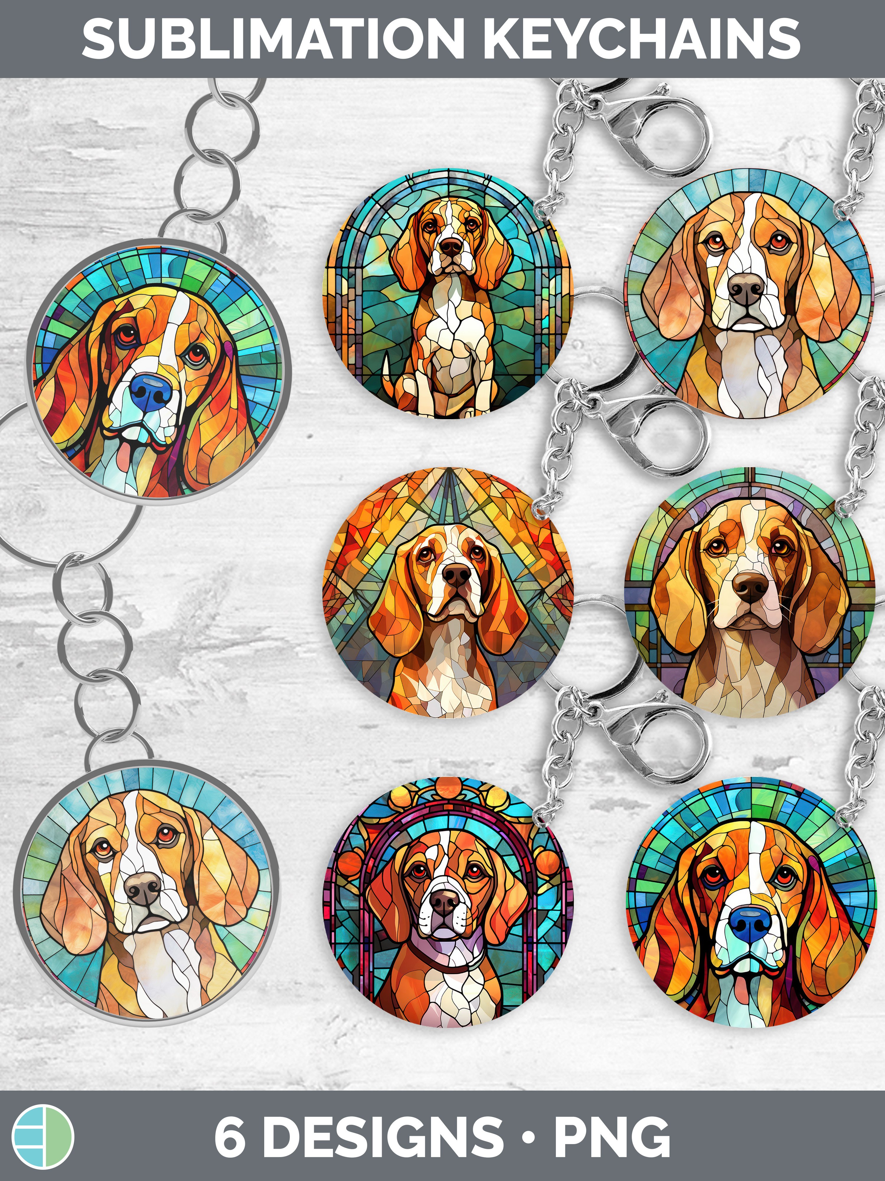 Stained Glass Beagle Dog Keychain Sublimation Keyring Desi