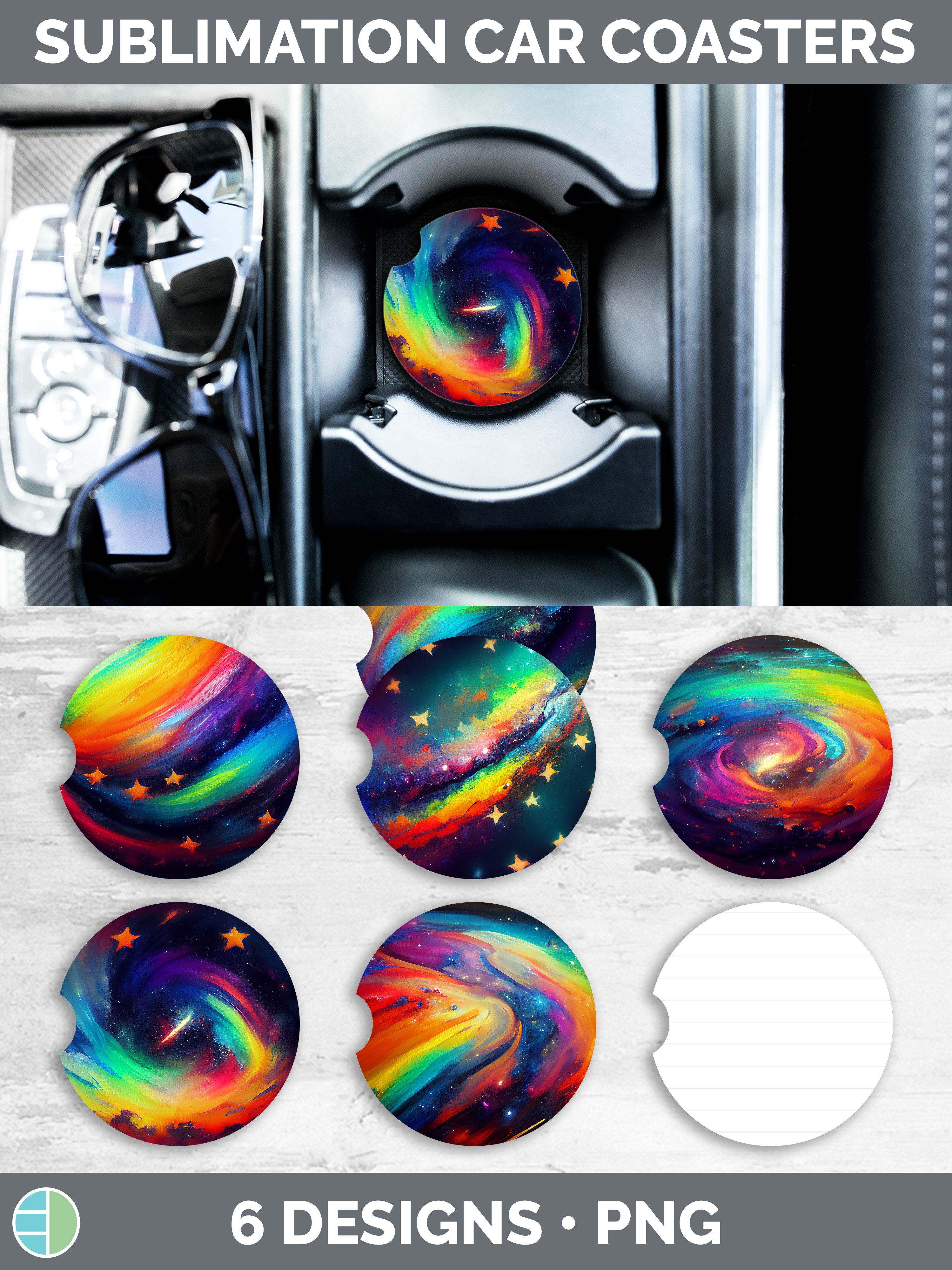 Rainbow Car Coaster | Sublimation Designs Bundle