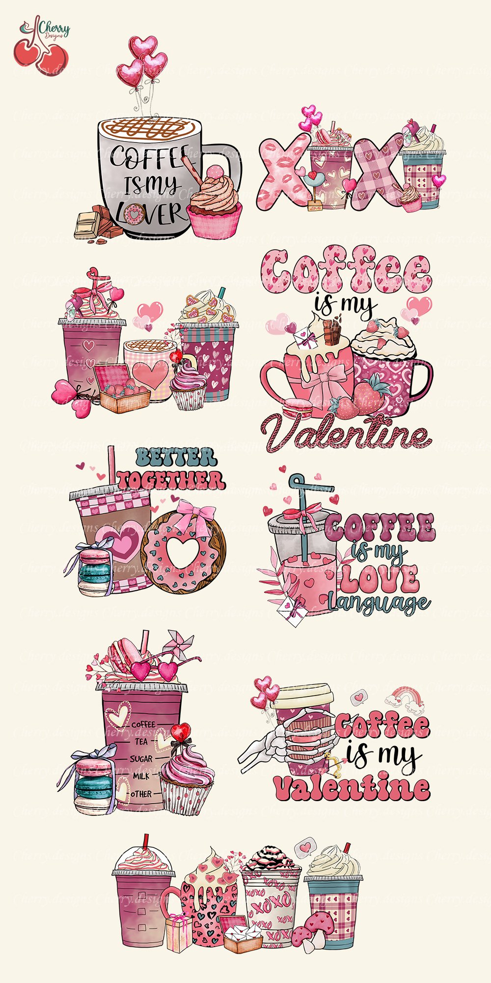 Valentine Coffee Sublimation Bundle PNG, Valentine Latte PNG