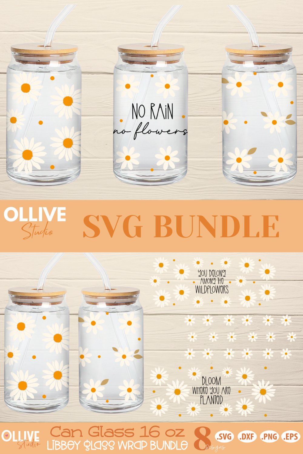 Daisy Wrap for Libbey Beer Can Glass SVG Bundle