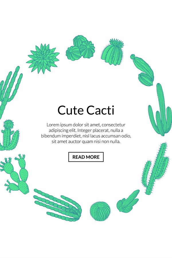 Vector hand drawn desert cacti plants with place for text il