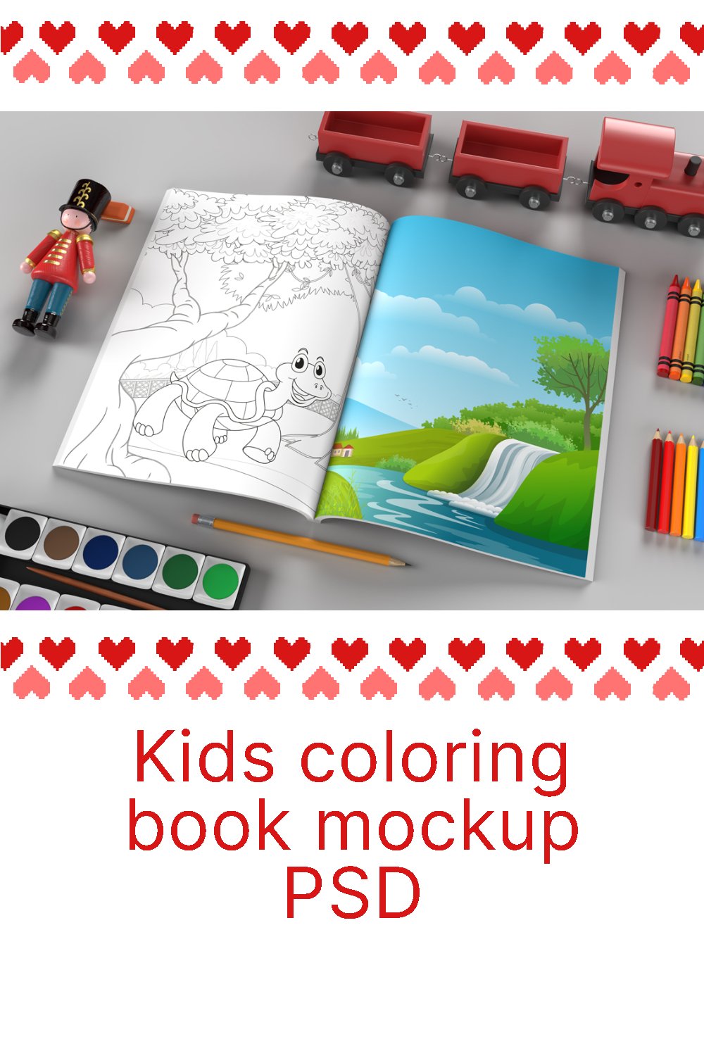 Kids coloring book mockup PSD | Open empty book mockup