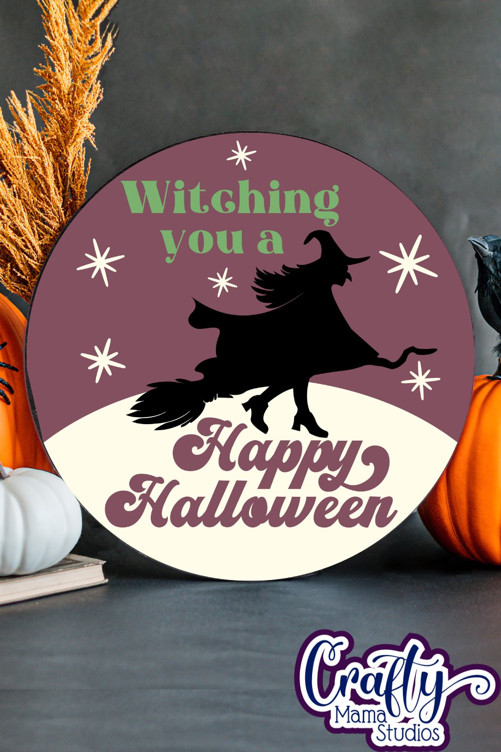Round Retro Halloween Sign Svg, Witching You Happy Halloween