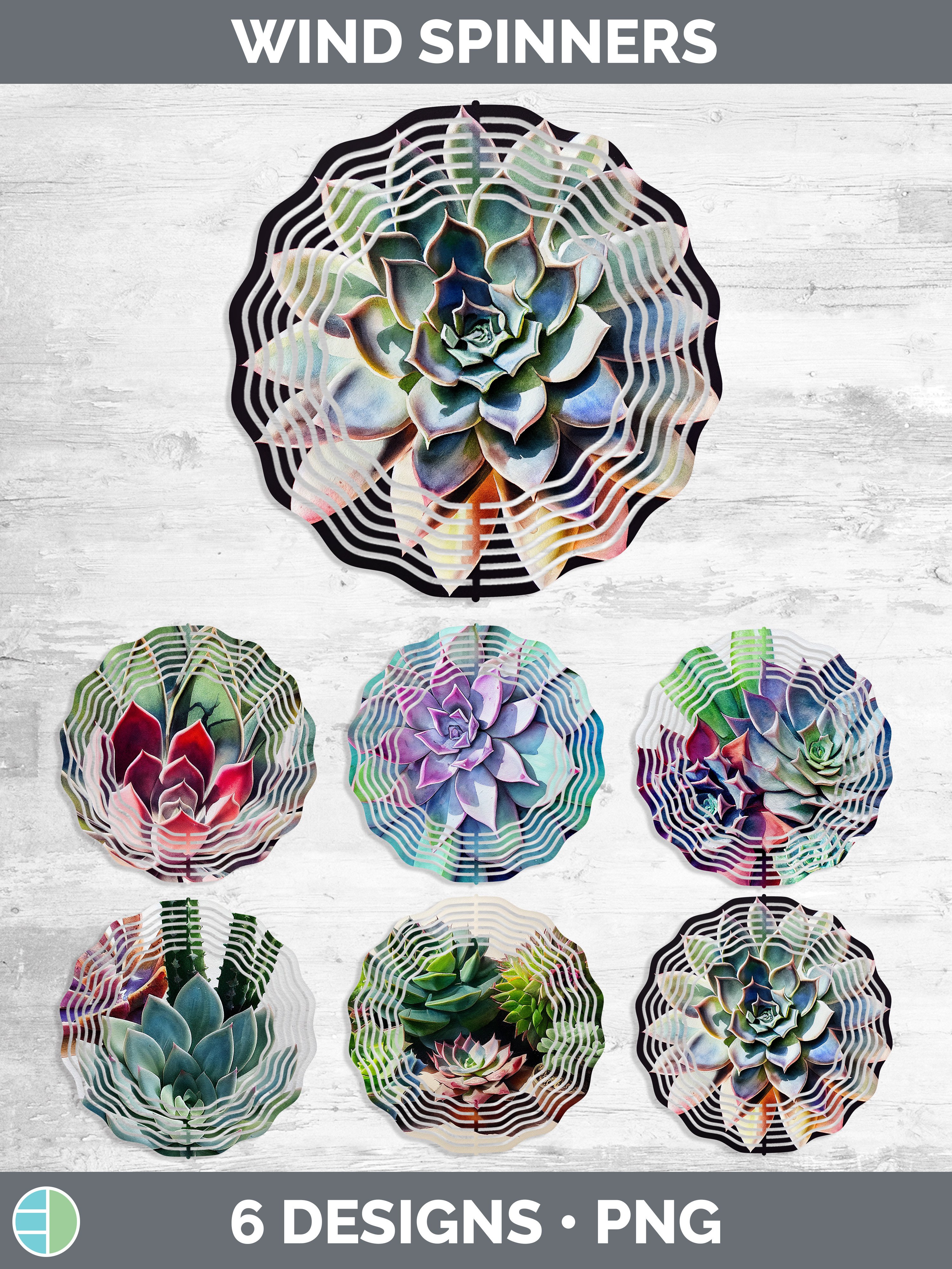 Succulents Painted Wind Spinner | Sublimation Designs Bundle