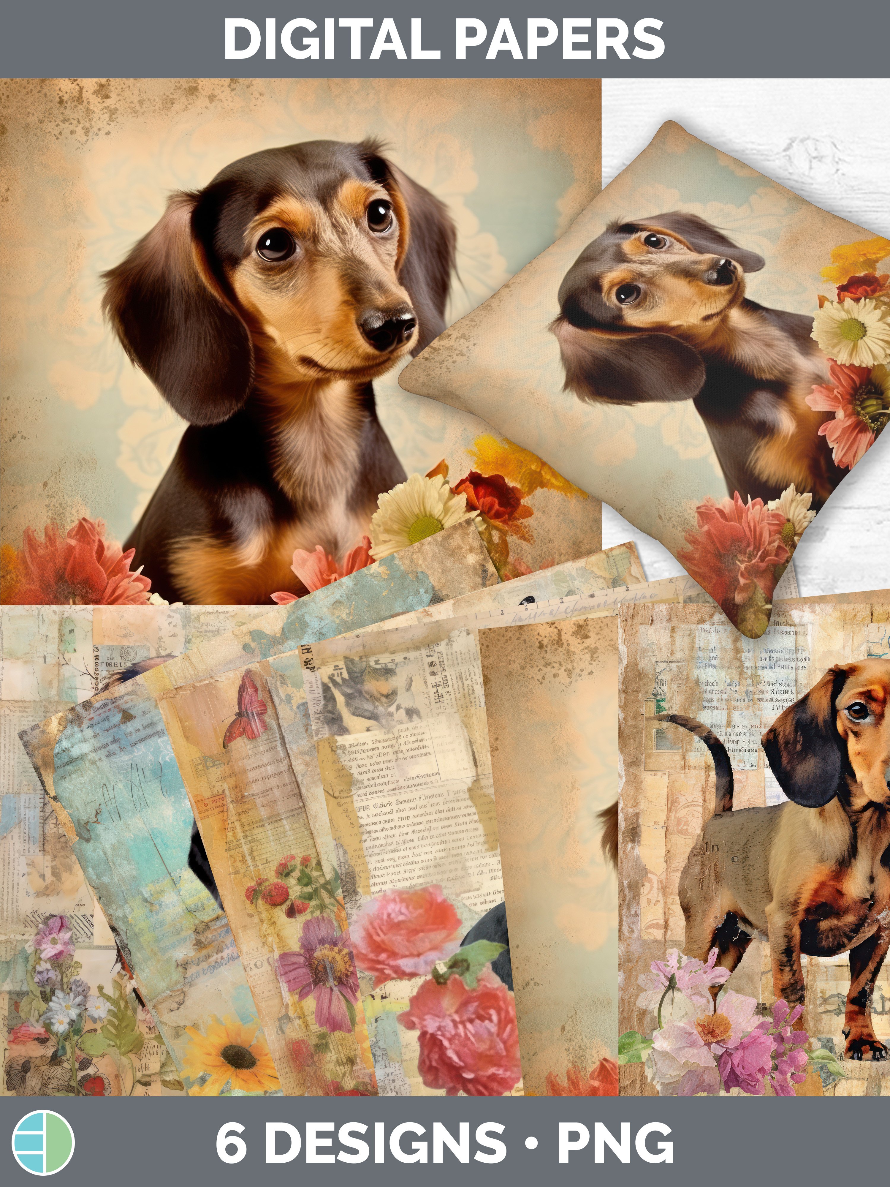 Vintage Dachshund Dog Paper Backgrounds | Digital Scrapbook