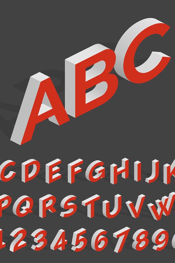 Futuristic 3d vector alphabet. Geometric isometric latin let