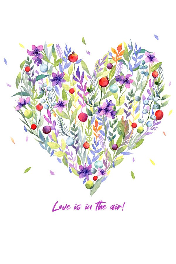 Watercolor floral Love Heart with Quote Sublimation PNG