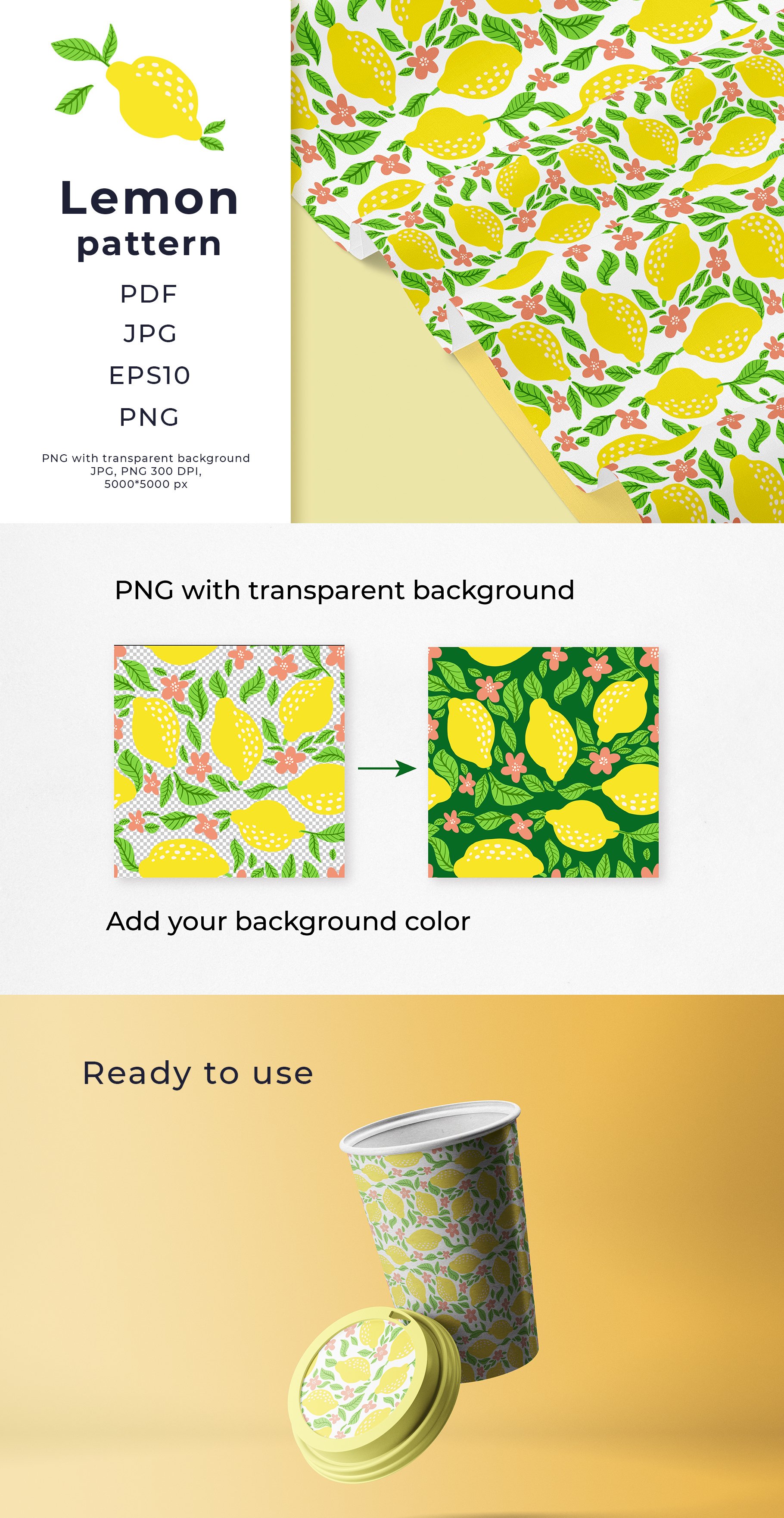 Lemon Digital Paper, lemon seamless pattern, citrus paper
