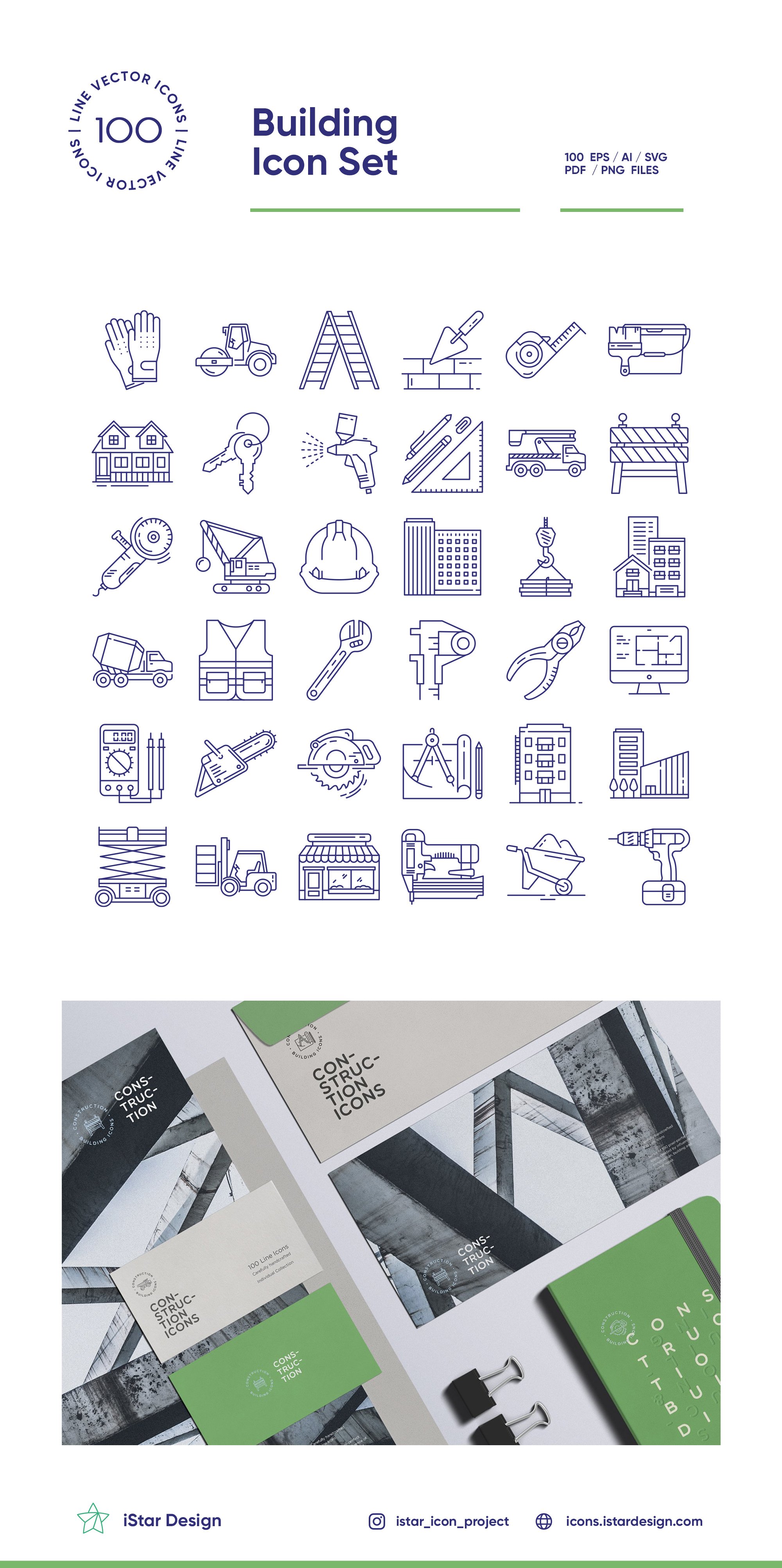 Building and Construction 100 Line Icon Set