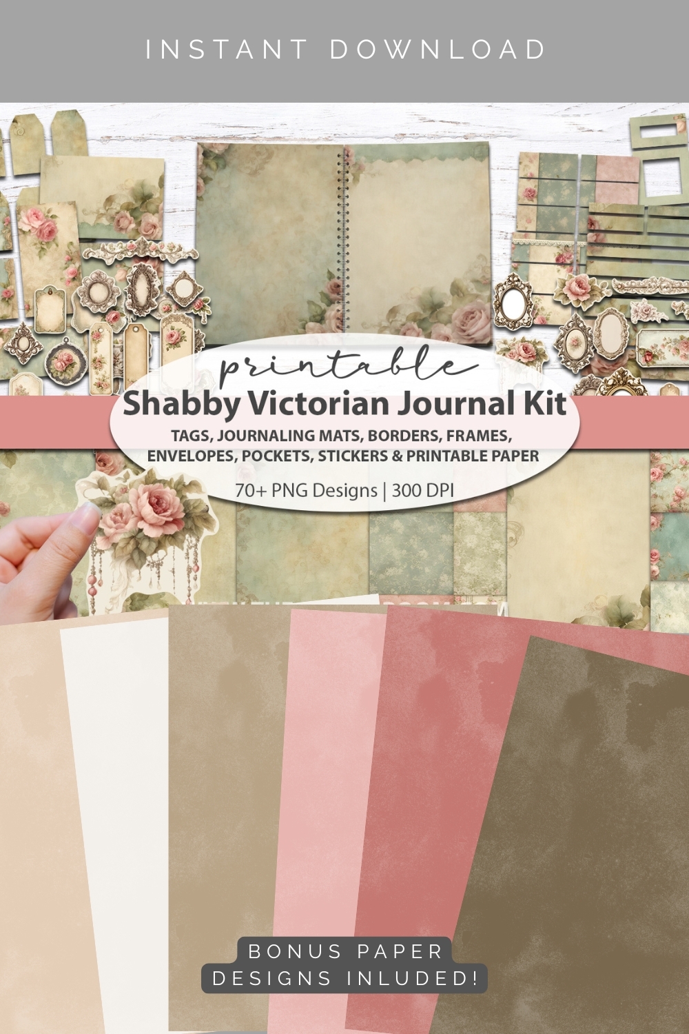 Printable Junk Journal Kit Shabby Victorian digital paper