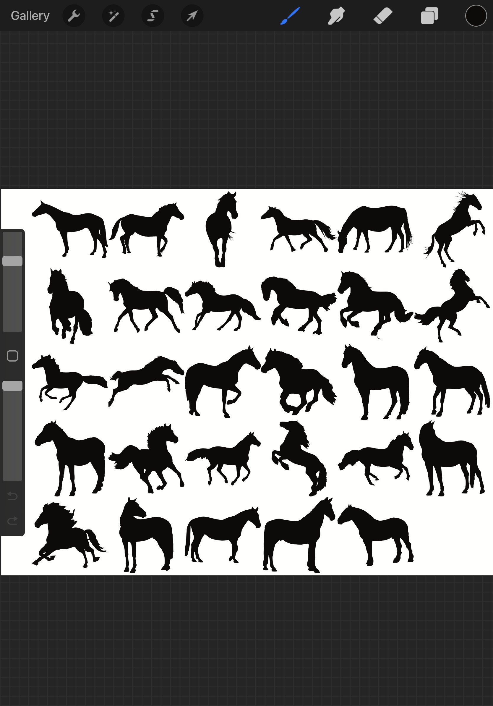 Horse Silhouette Set 1 Procreate Brush Stamps, 29 Horses