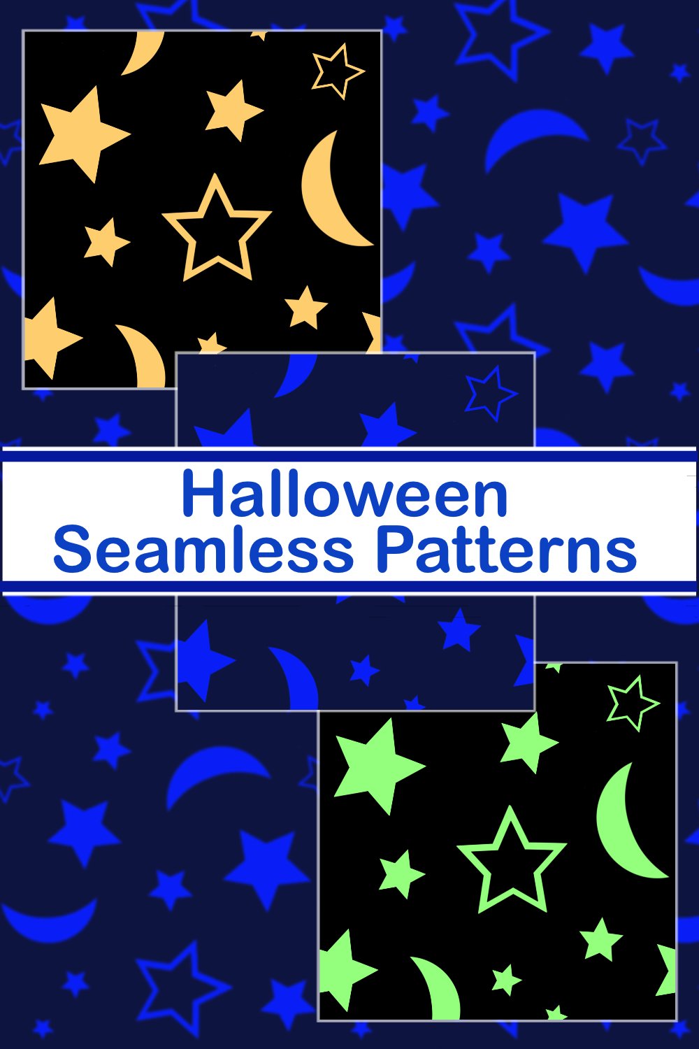 Halloween Seamless Pattern Set with Moon and Stars